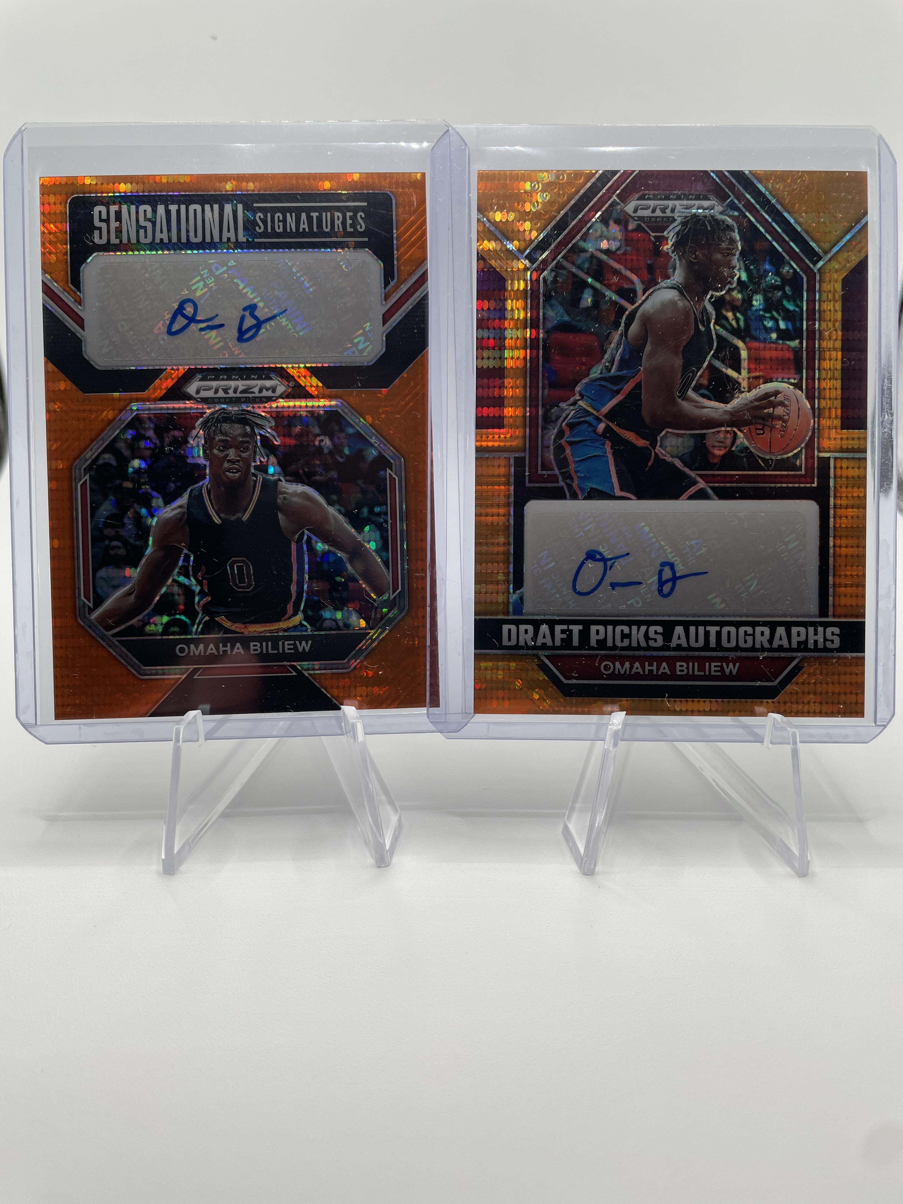 2023-24 Panini Prizm Draft Picks Omaha Biliew Orange Prizm Auto /49 Set (x2)