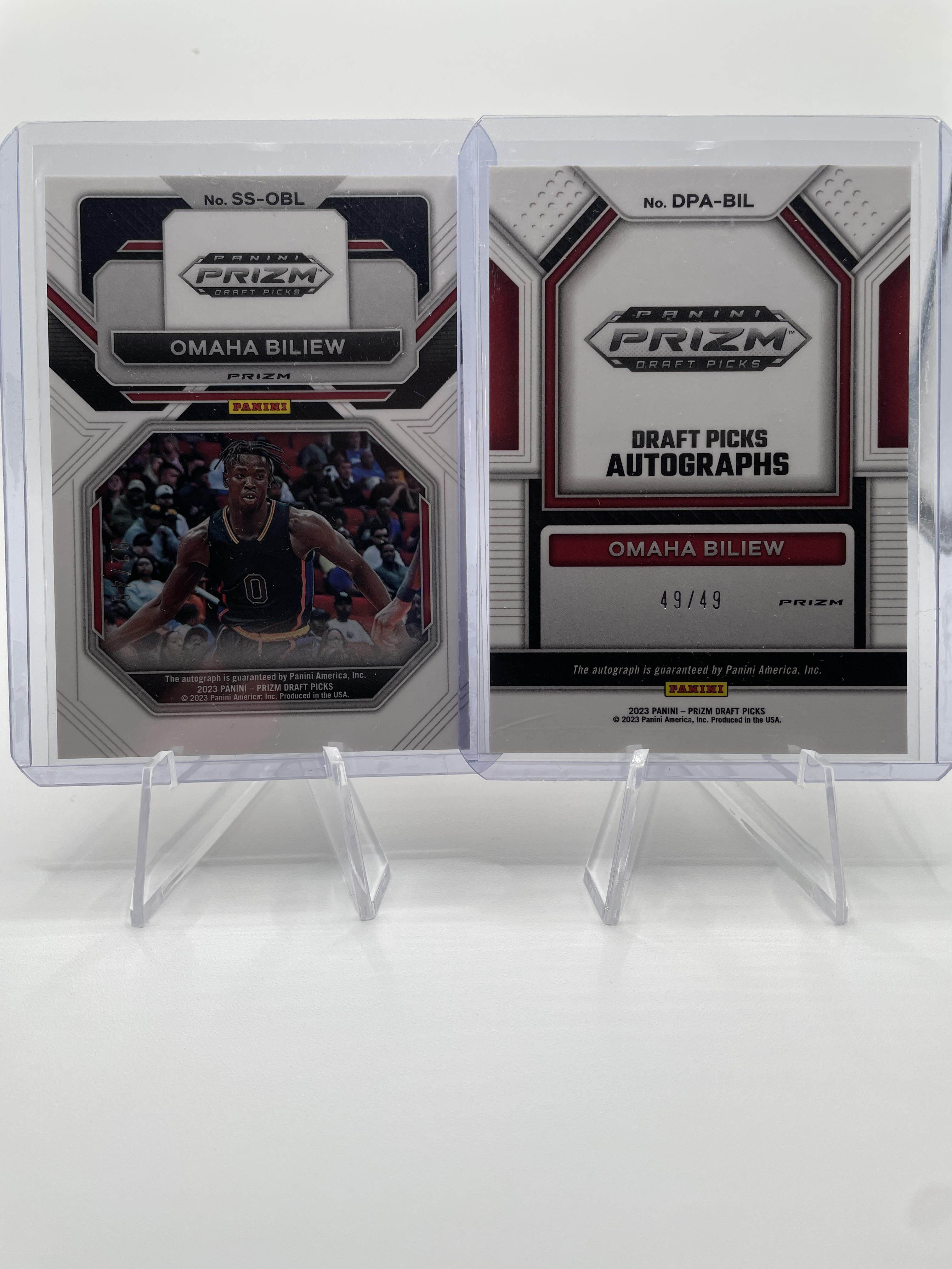 2023-24 Panini Prizm Draft Picks Omaha Biliew Orange Prizm Auto /49 Set (x2)