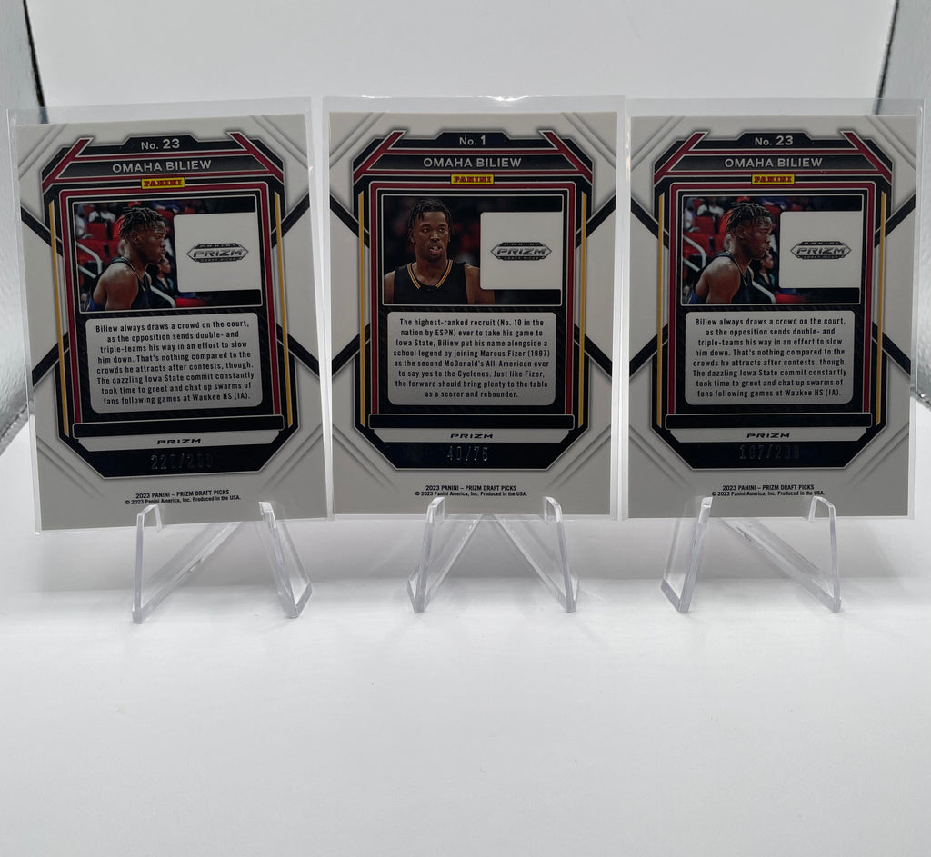 2023-24 Panini Prizm Draft Picks Omaha Biliew Purple /75 + Red Prizm (x2) /199