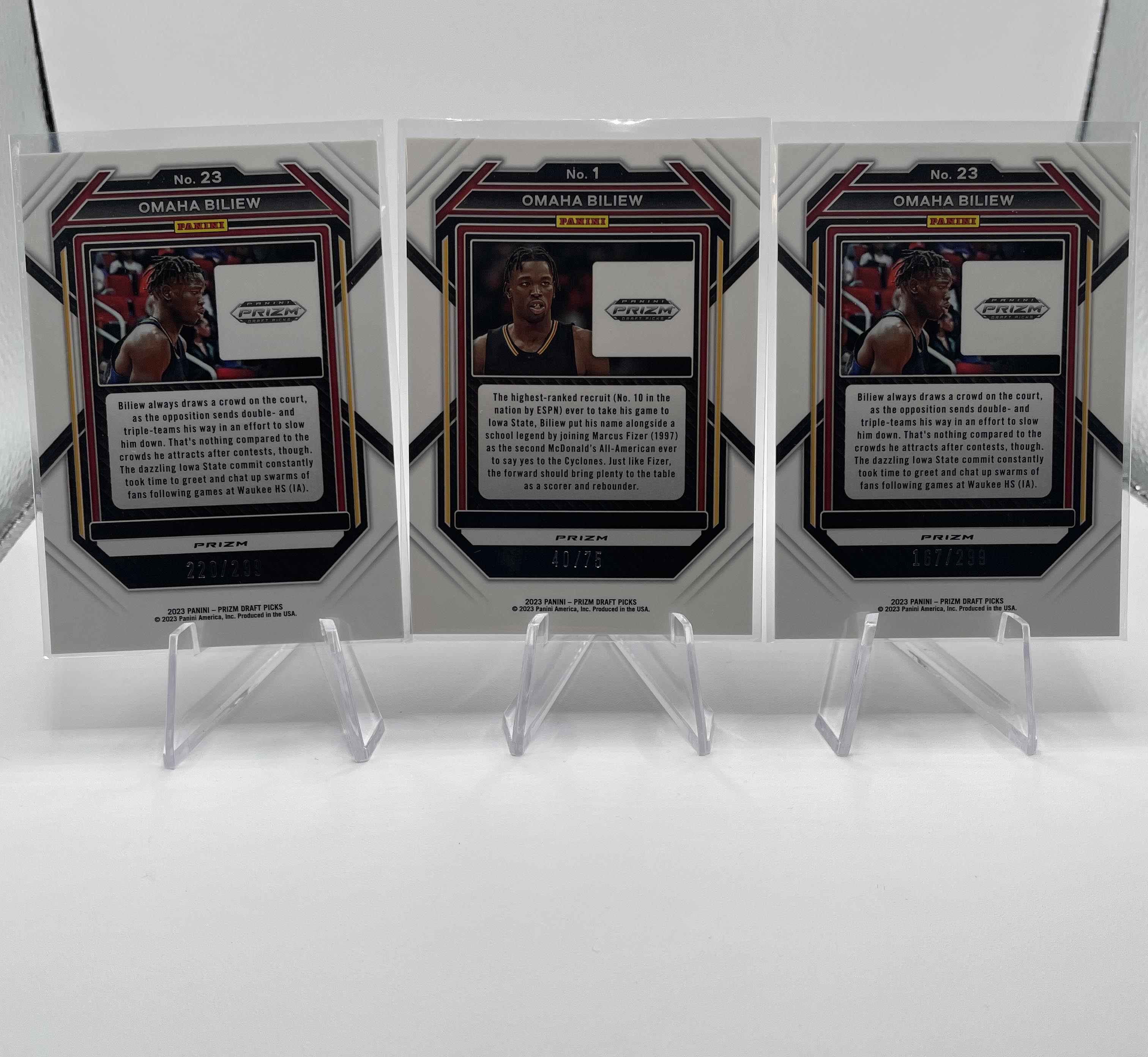2023-24 Panini Prizm Draft Picks Omaha Biliew Purple /75 + Red Prizm (x2) /199