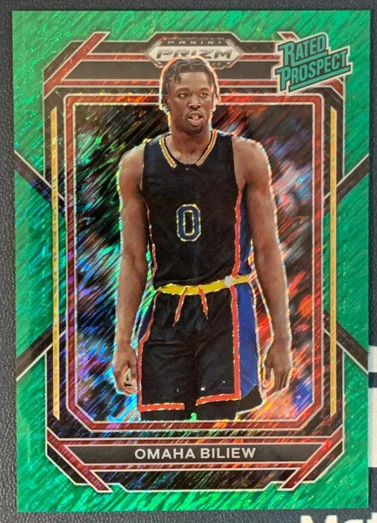 2023-24 Panini Prizm Draft Picks Omaha Biliew Rated Prospect Green Shimmer 1/3