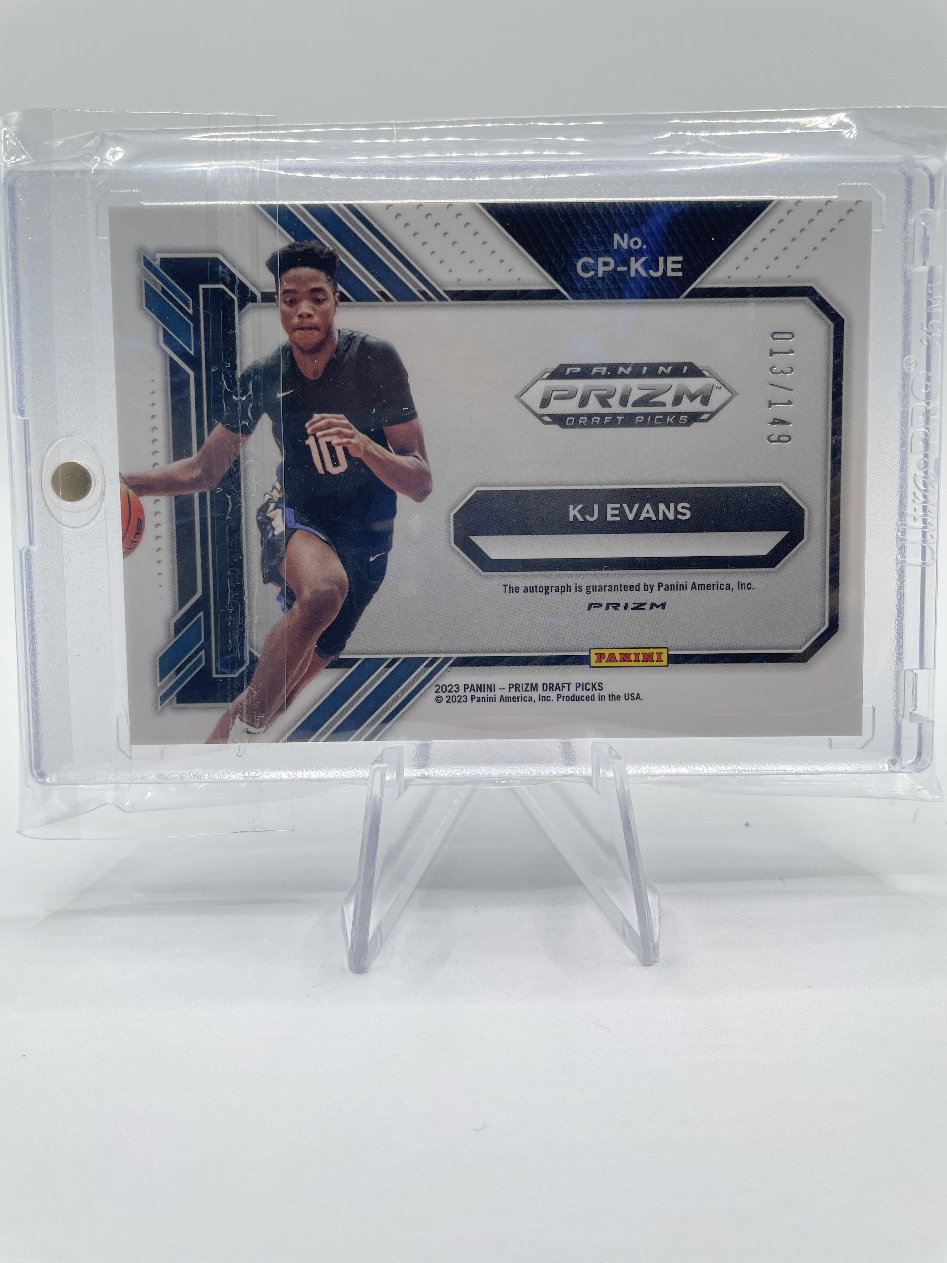 2023-24 Panini Prizm Kwame KJ Evans College Penmanship Blue Prizm Auto /149