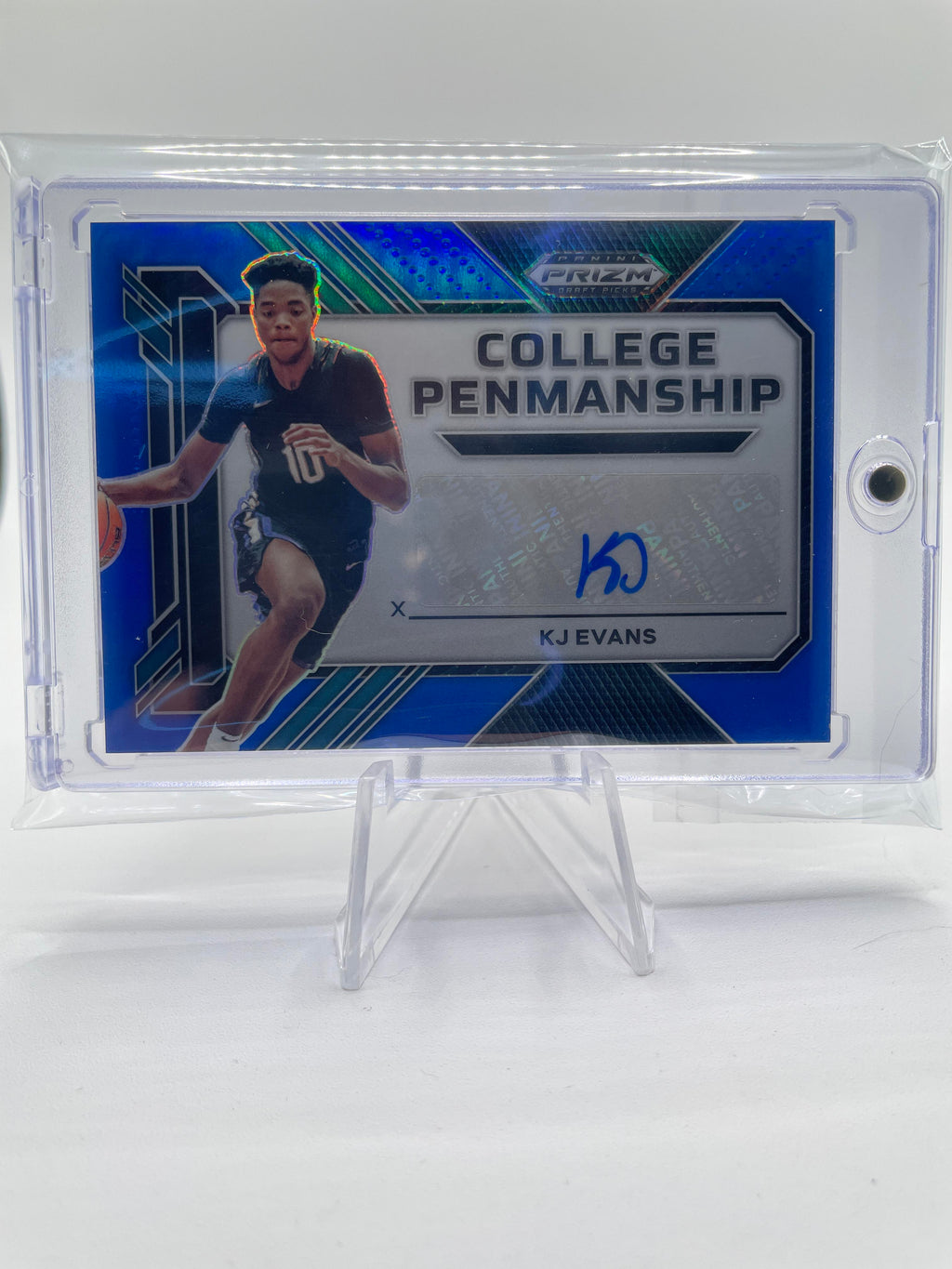 2023-24 Panini Prizm Kwame KJ Evans College Penmanship Blue Prizm Auto /149