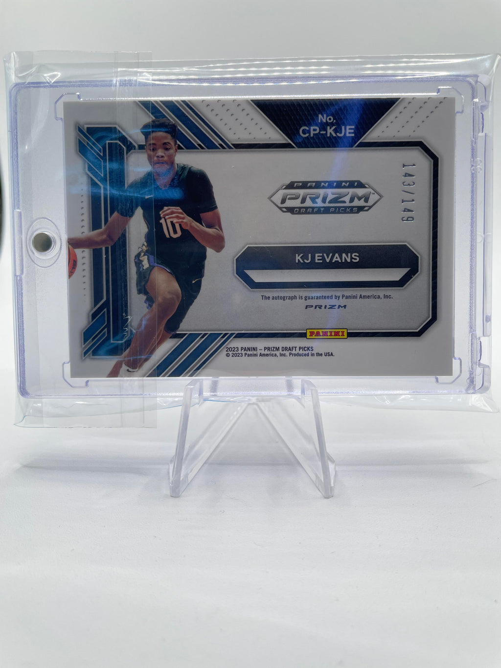 2023-24 Panini Prizm Kwame KJ Evans College Penmanship Blue Prizm Auto /149