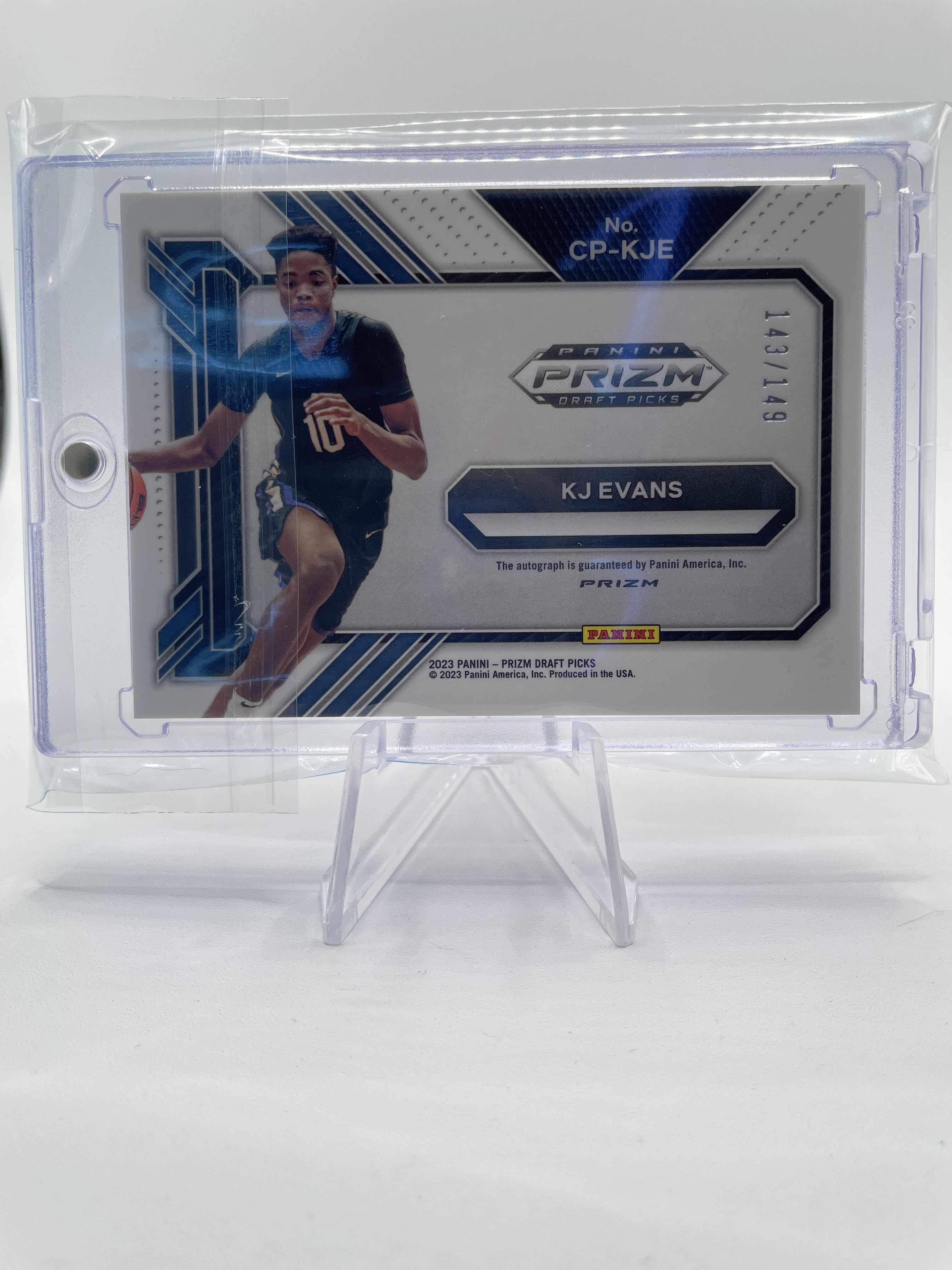 2023-24 Panini Prizm Kwame KJ Evans College Penmanship Blue Prizm Auto /149