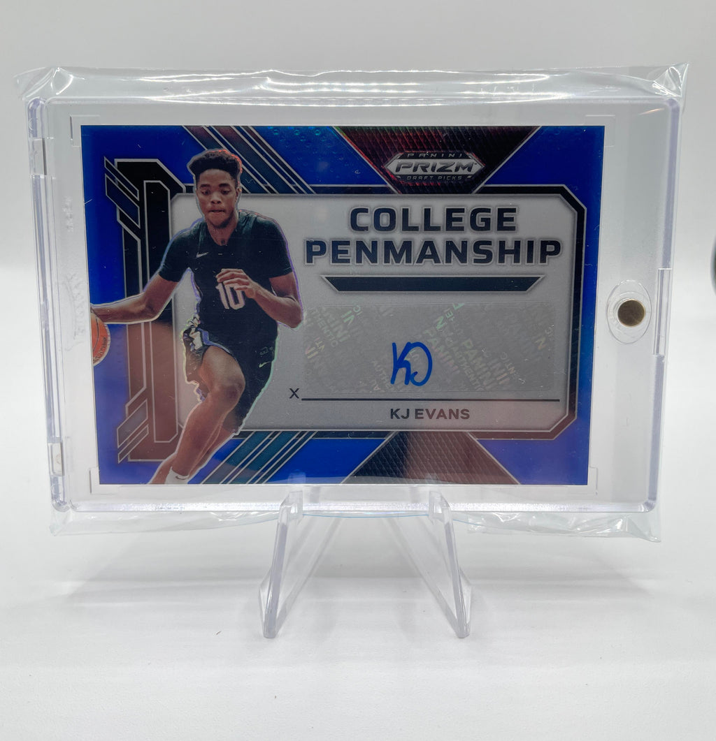 2023-24 Panini Prizm Kwame KJ Evans College Penmanship Blue Prizm Auto /149