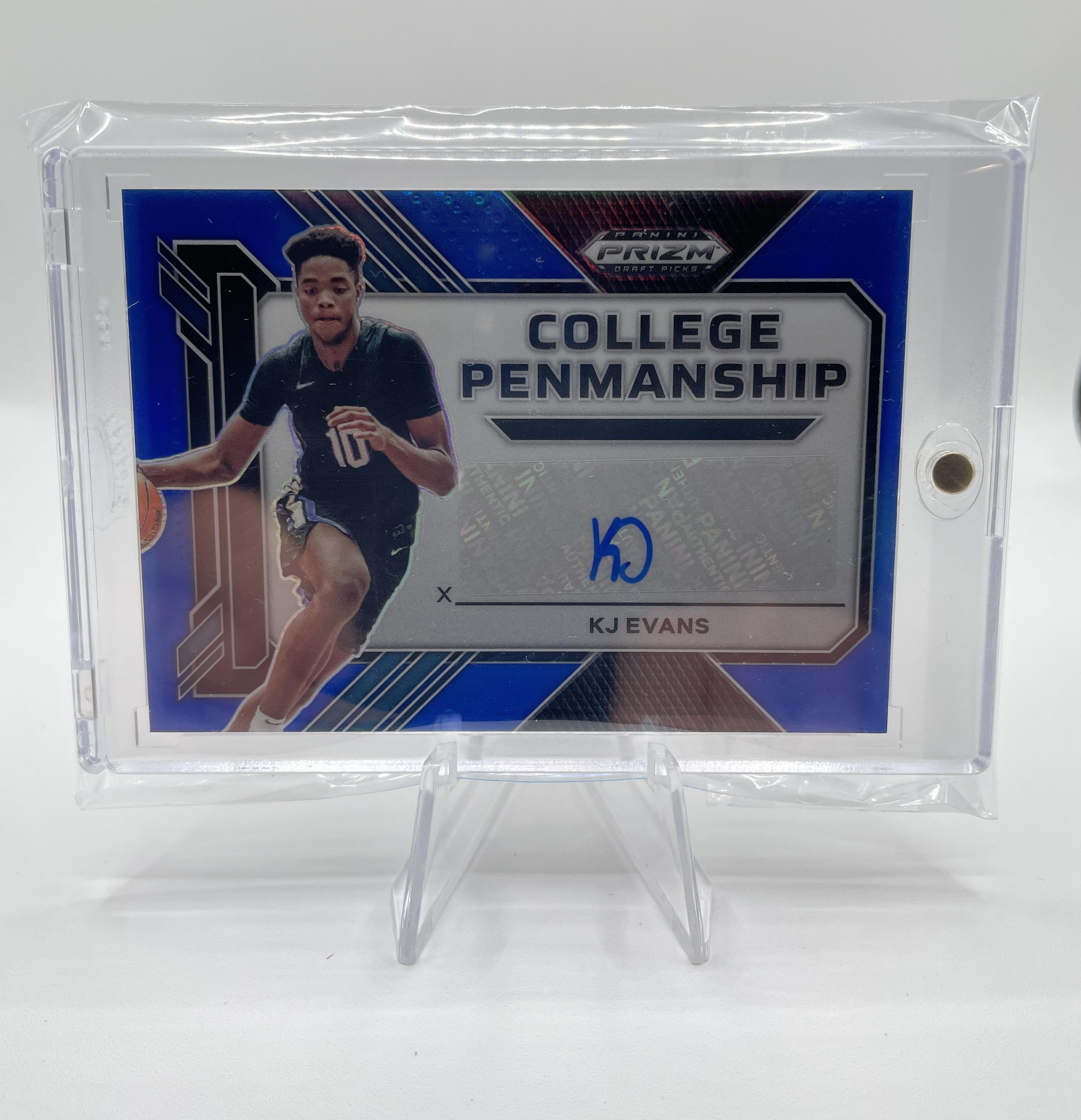 2023-24 Panini Prizm Kwame KJ Evans College Penmanship Blue Prizm Auto /149