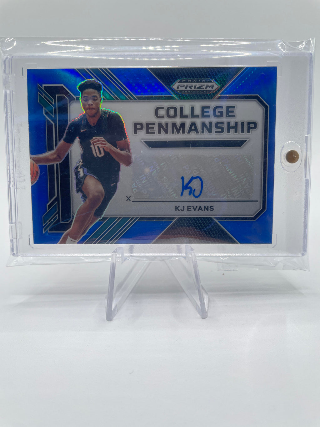 2023-24 Panini Prizm Kwame KJ Evans College Penmanship Blue Prizm Auto /149