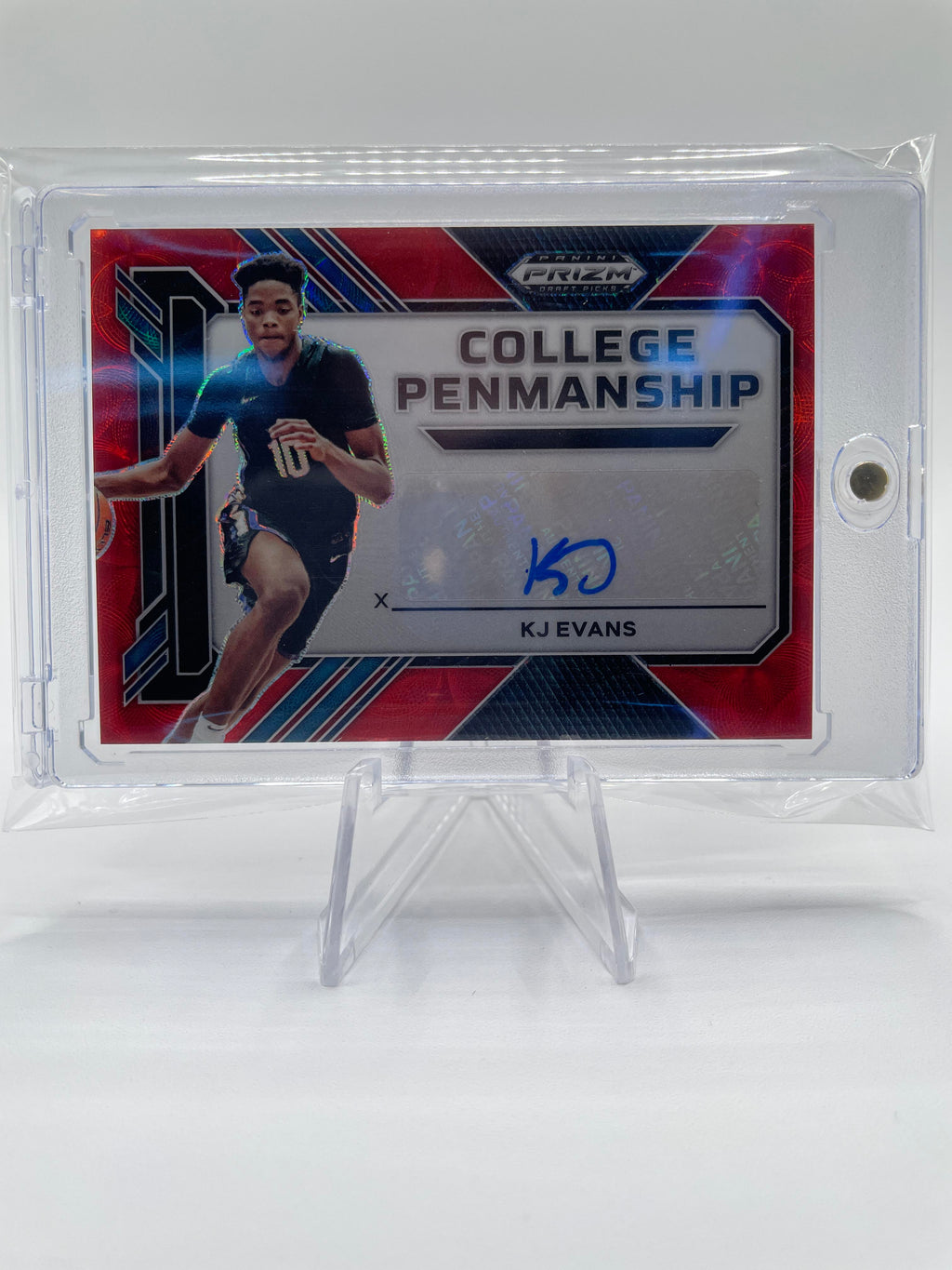 2023-24 Panini Prizm Kwame KJ Evans College Penmanship Choice Red Prizm Auto /40