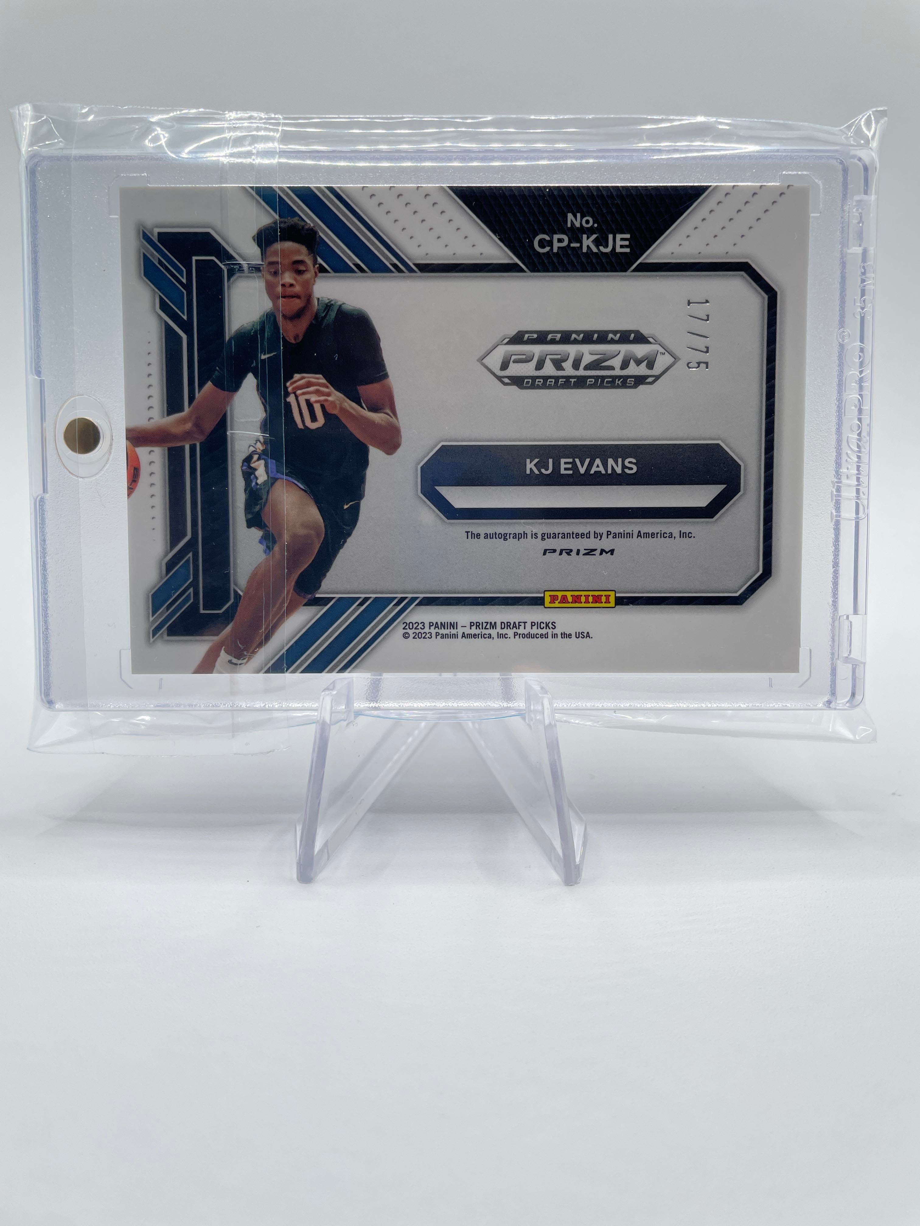 2023-24 Panini Prizm Kwame KJ Evans Penmanship Blue Prizm Rookie Auto /75