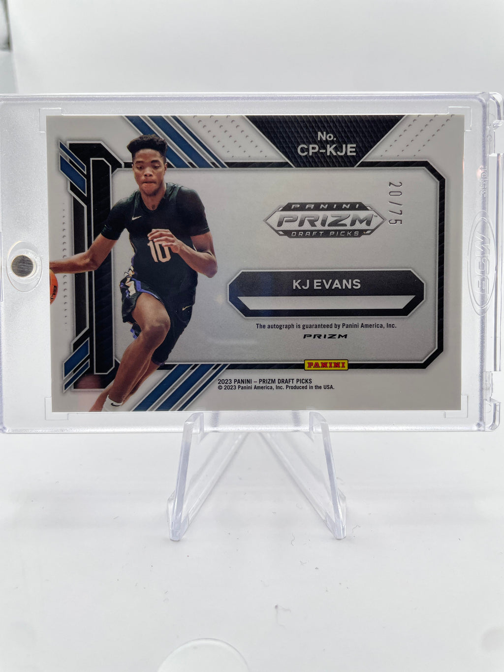 2023-24 Panini Prizm Kwame KJ Evans Penmanship Blue Prizm Rookie Auto /75