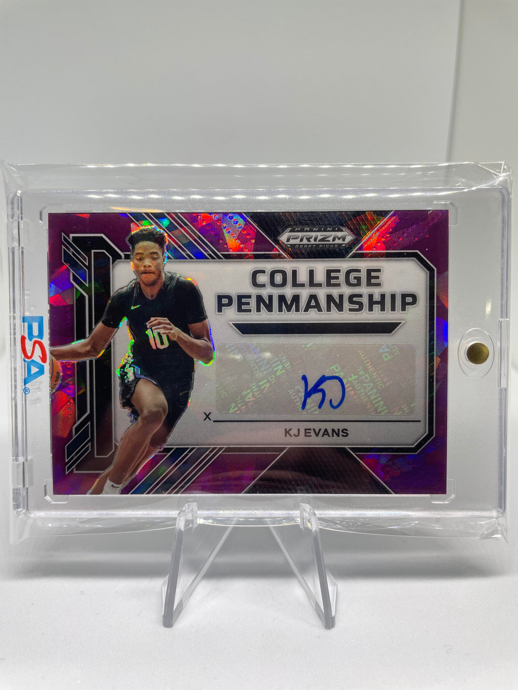2023-24 Panini Prizm Kwame KJ Evans Penmanship Purple Ice Rookie Auto /99