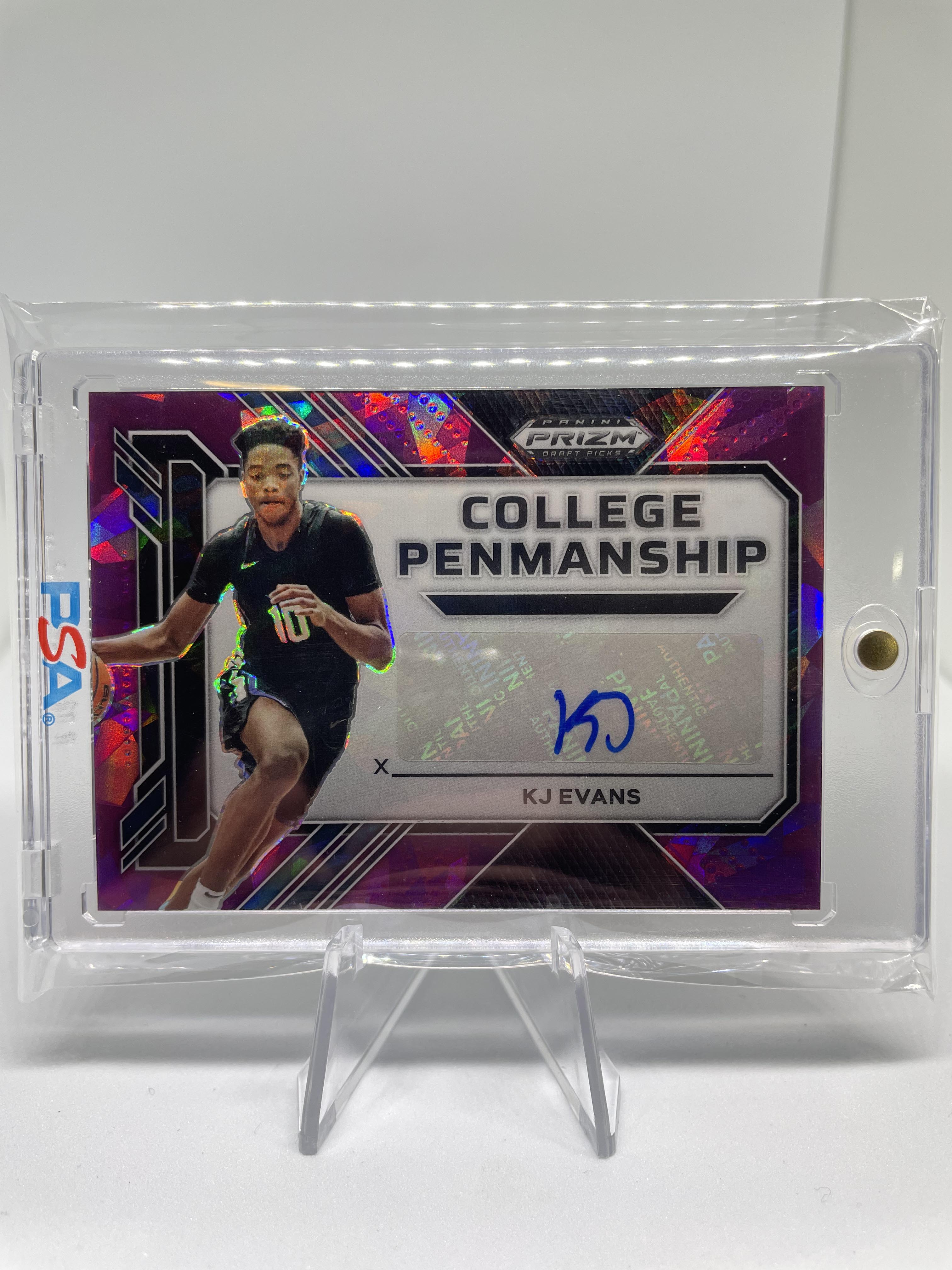 2023-24 Panini Prizm Kwame KJ Evans Penmanship Purple Ice Rookie Auto /99