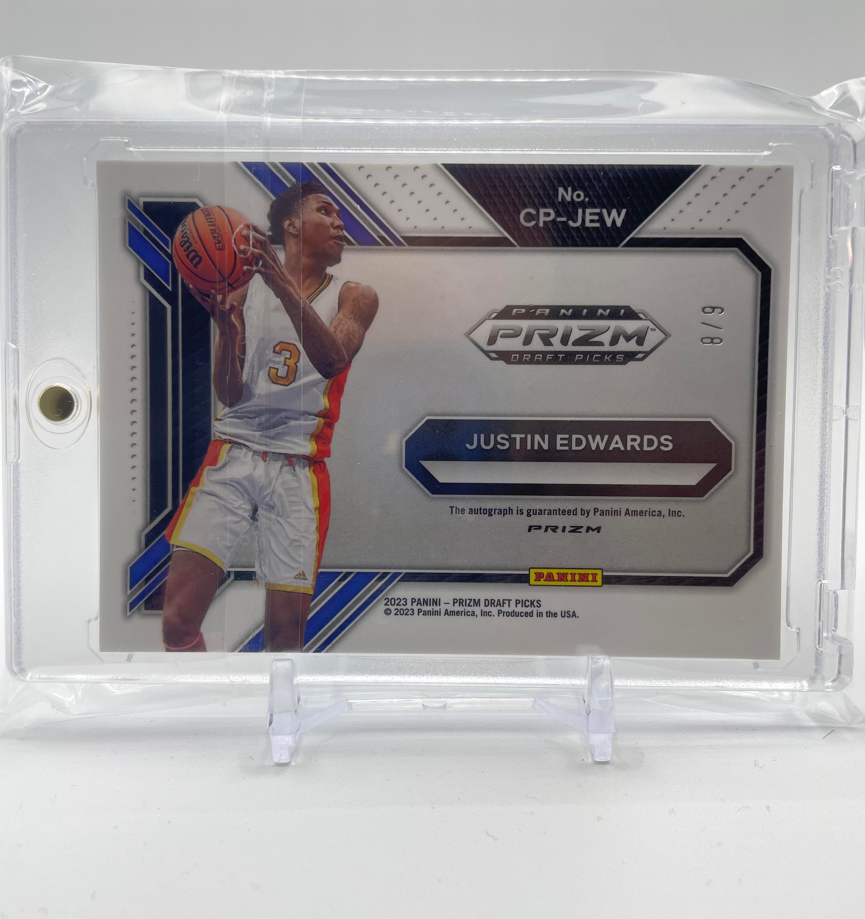 2023-24 Prizm Draft Picks Justin Edwards Penmanship Choice Green Auto /8
