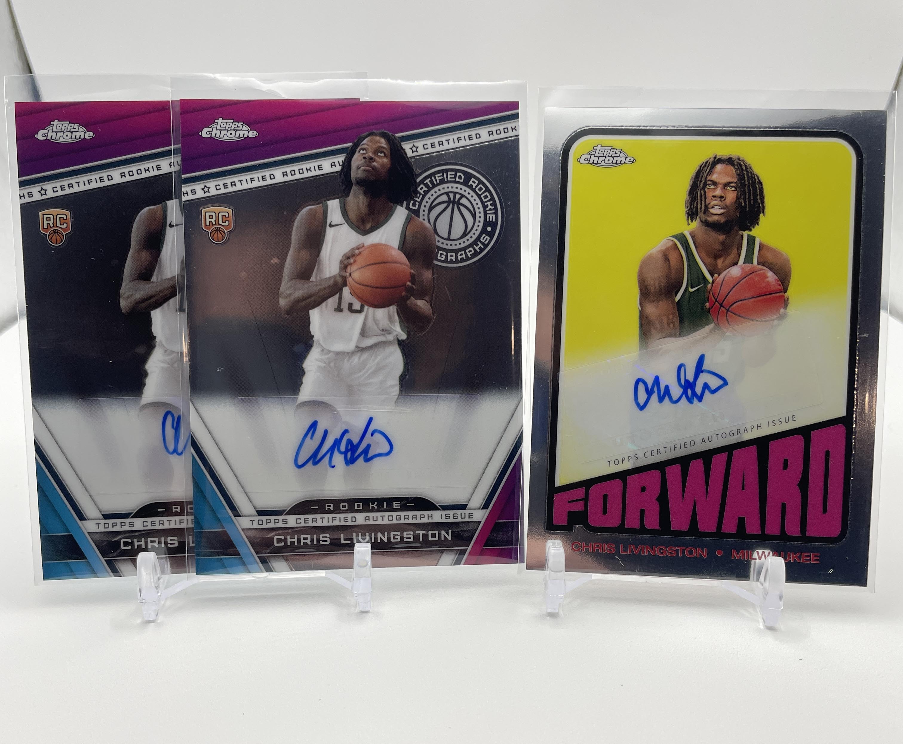 2023-24 Topps Chrome Chris Livingston Certified Rookie Auto + Throwback Set (x3)