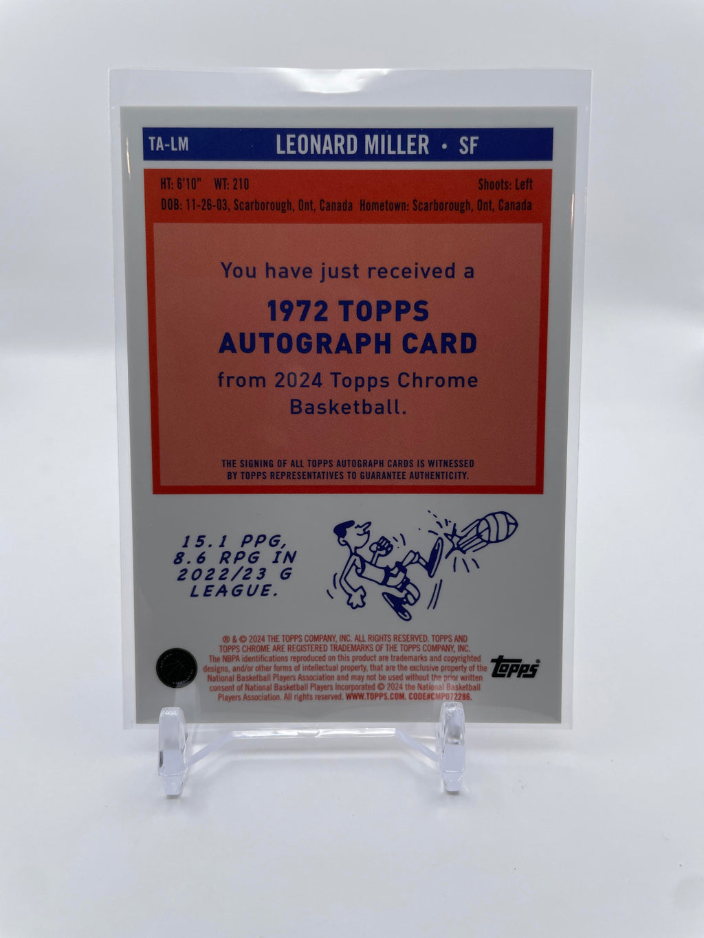 2023-24 Topps Chrome Leonard Miller 1972 Throwback Rookie Auto