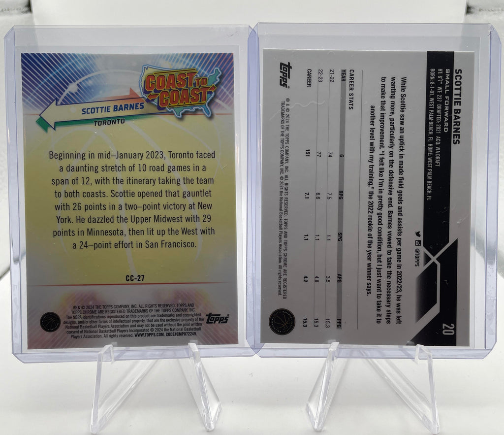 2023-24 Topps Chrome Scottie Barnes Green Refractor /99 + Coast to Coast Insert