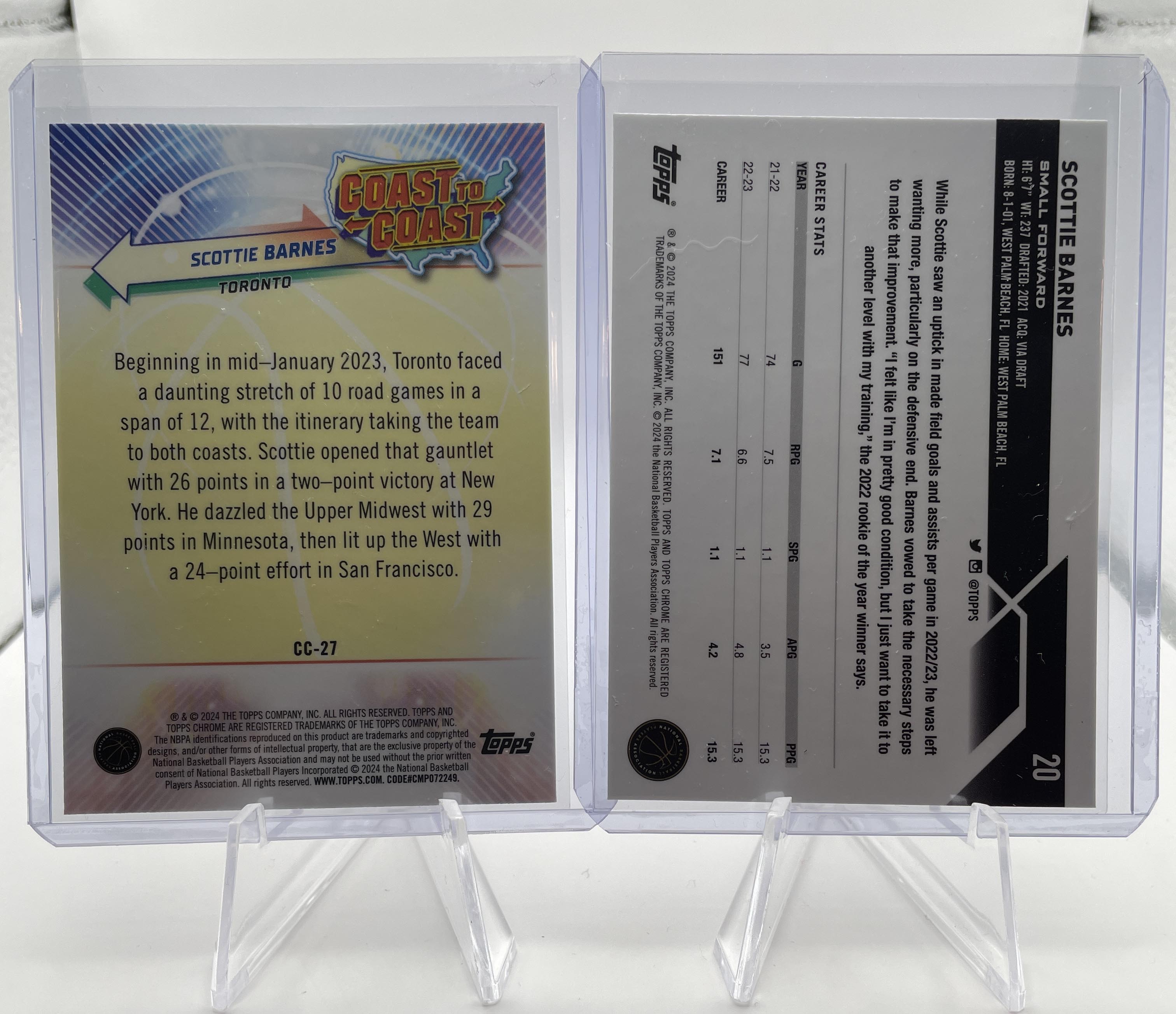 2023-24 Topps Chrome Scottie Barnes Green Refractor /99 + Coast to Coast Insert
