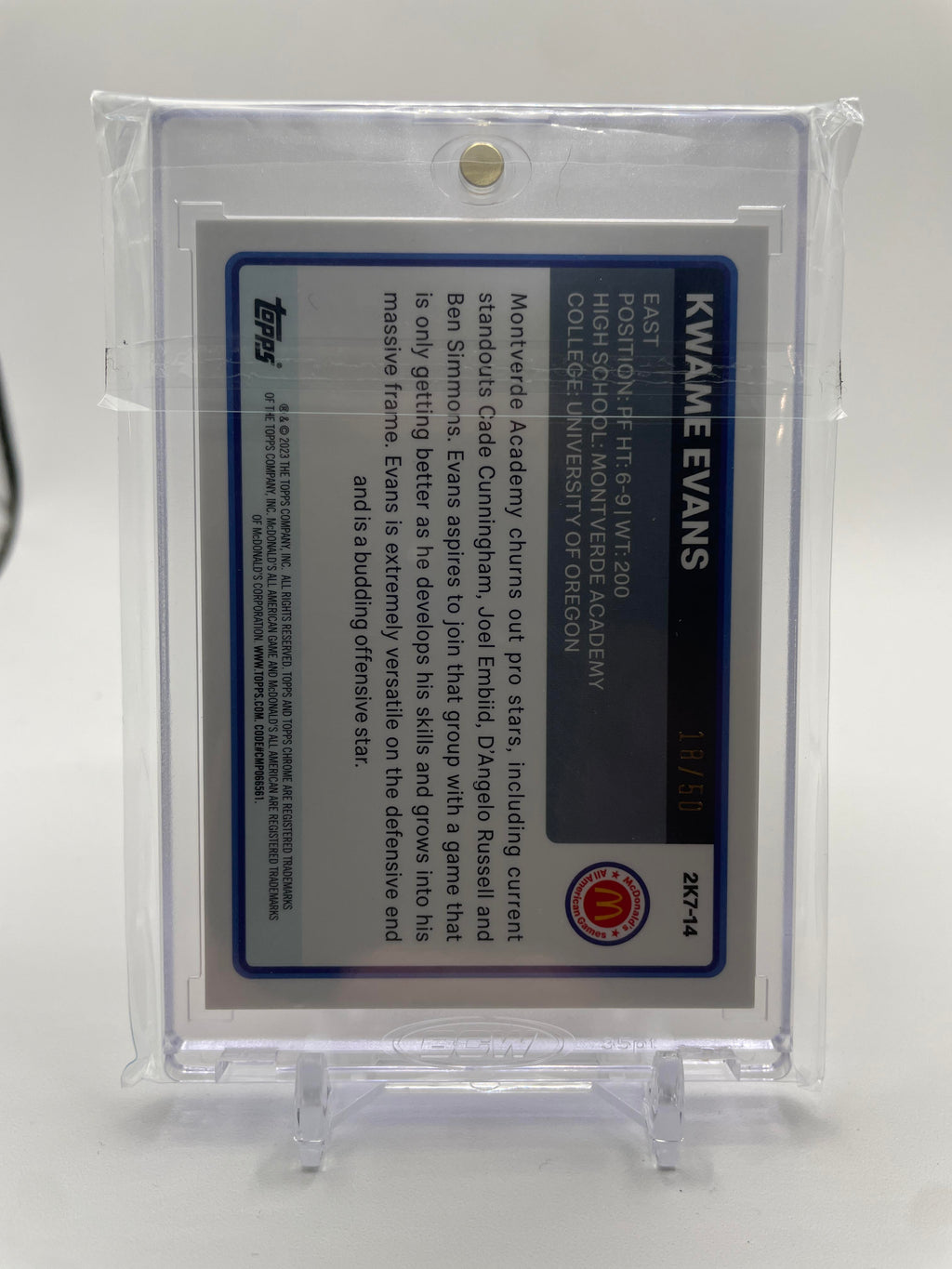 2023-24 Topps McDonald's Chrome Kwame KJ Evans Throwback Gold Refractor /50