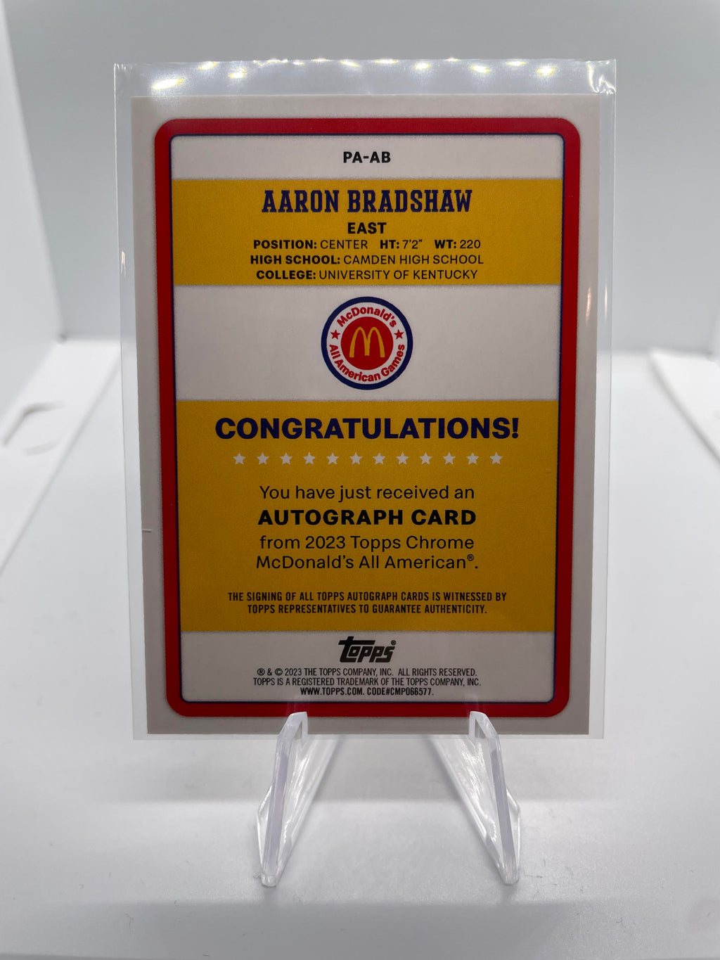 2023-24 Topps Mcdonald's Chrome Aaron Bradshaw Gameday Paper SP Auto
