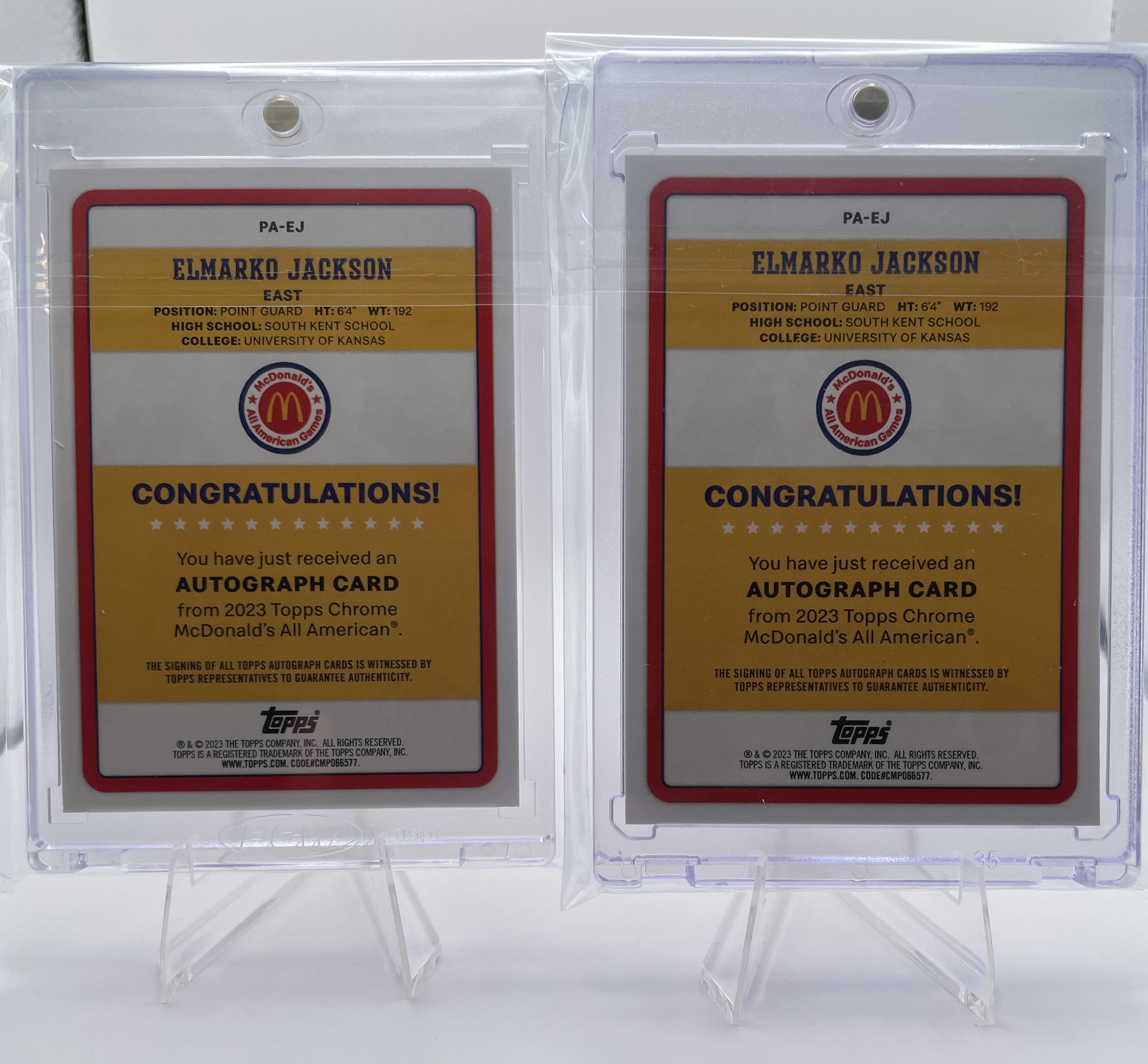 2023-24 Topps Mcdonald's Chrome Elmarko Jackson Paper Gameday SP Auto Set (x2)
