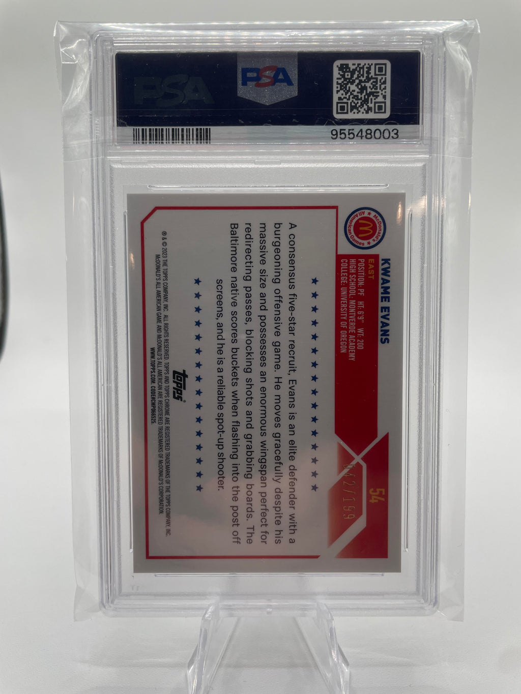 2023-24 Topps Mcdonald's Chrome Kwame KJ Evans Aqua Refractor /199 PSA 10