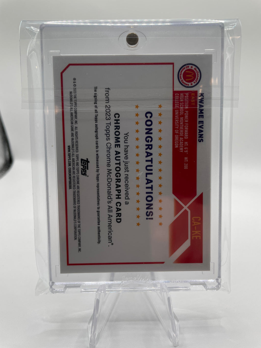 2023-24 Topps Mcdonald's Chrome Kwame KJ Evans Refractor Rookie Auto #CA-KE