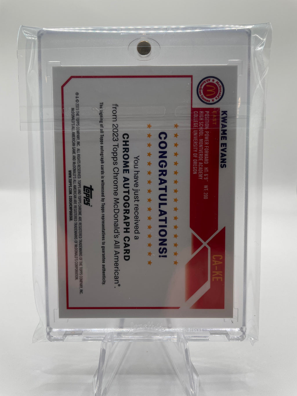 2023-24 Topps Mcdonald's Chrome Kwame KJ Evans Refractor Rookie Auto #CA-KE