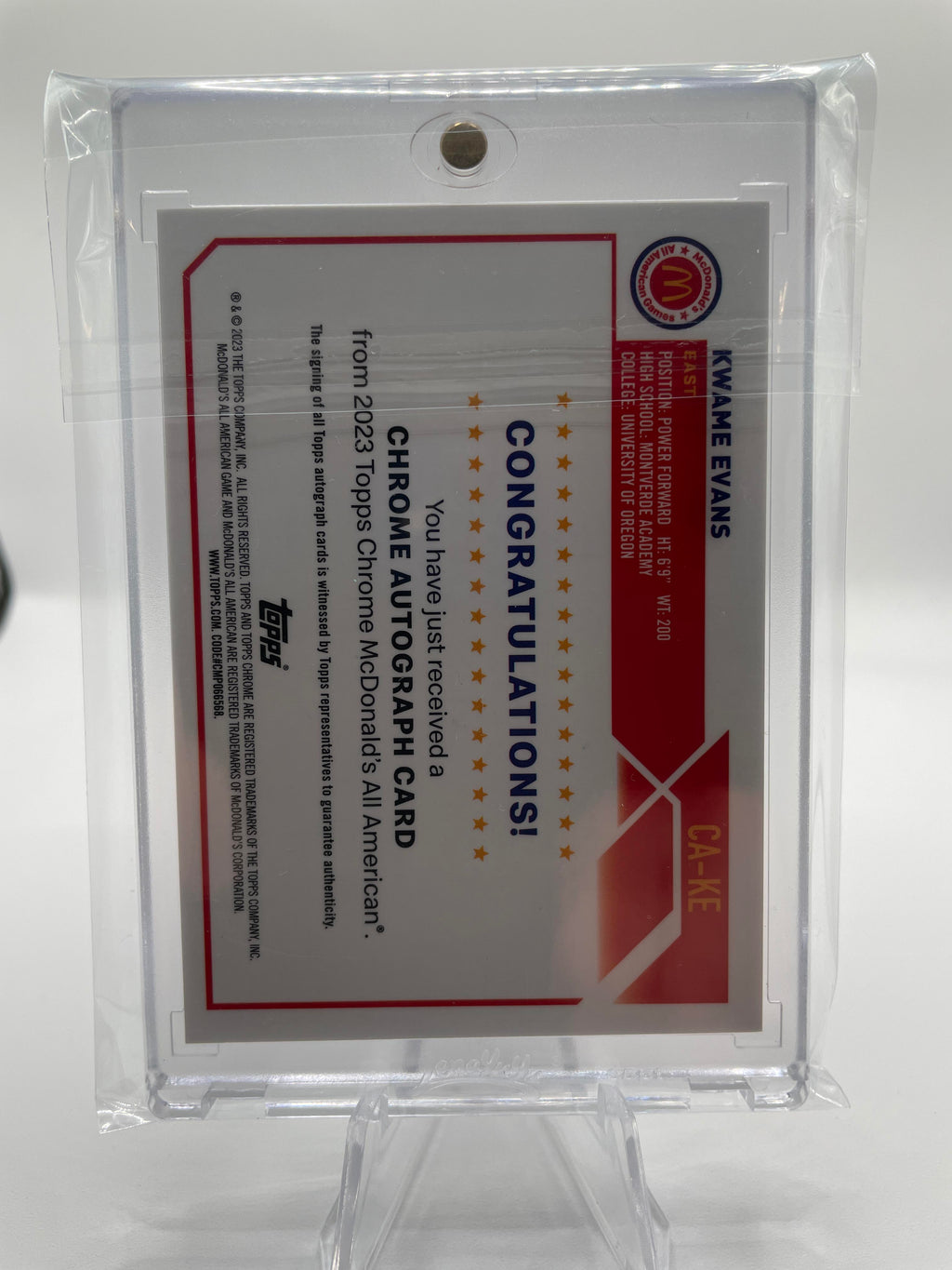 2023-24 Topps Mcdonald's Chrome Kwame KJ Evans Refractor Rookie Auto #CA-KE