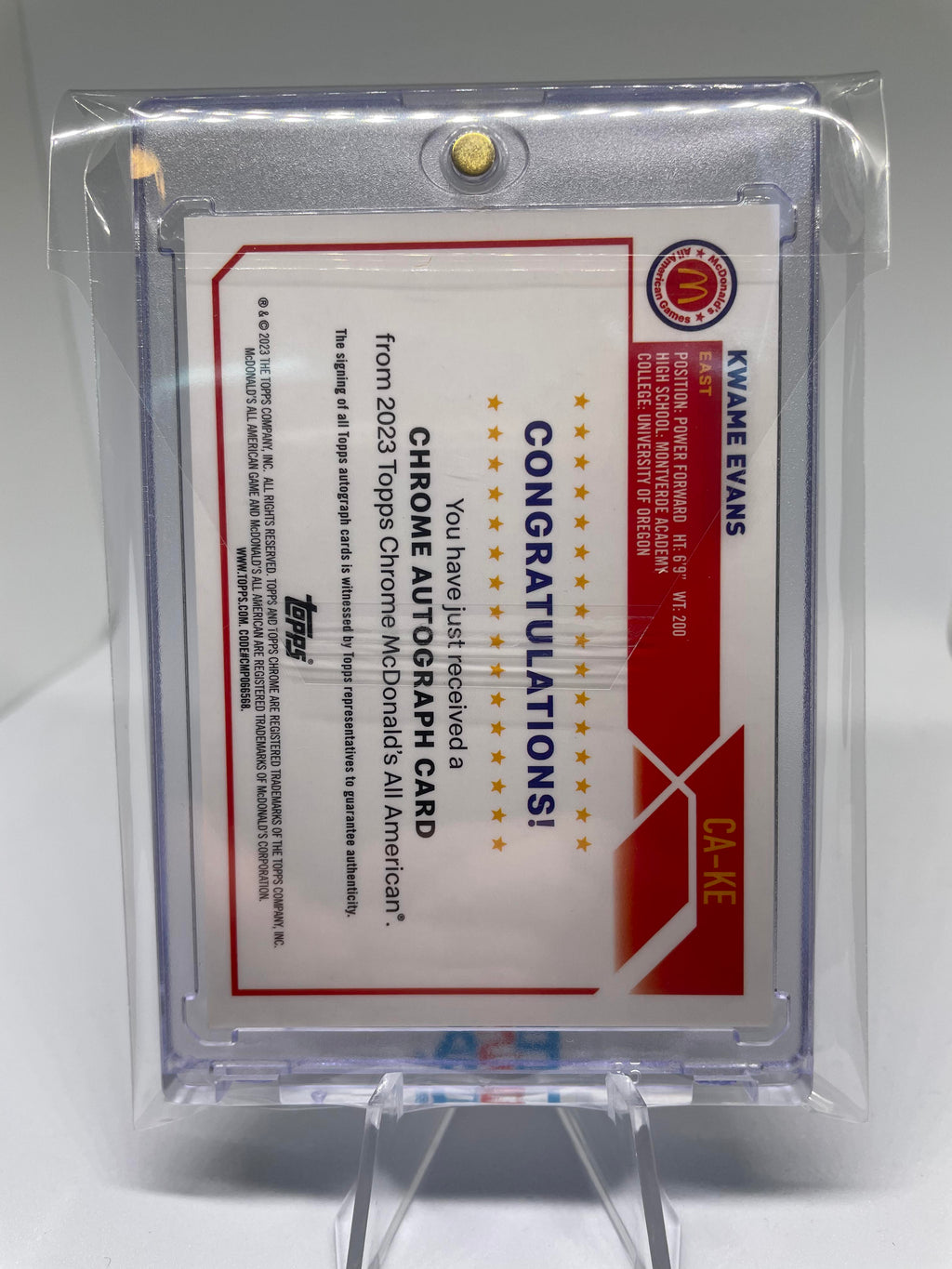 2023-24 Topps Mcdonald's Chrome Kwame KJ Evans Refractor Rookie Auto #CA-KE