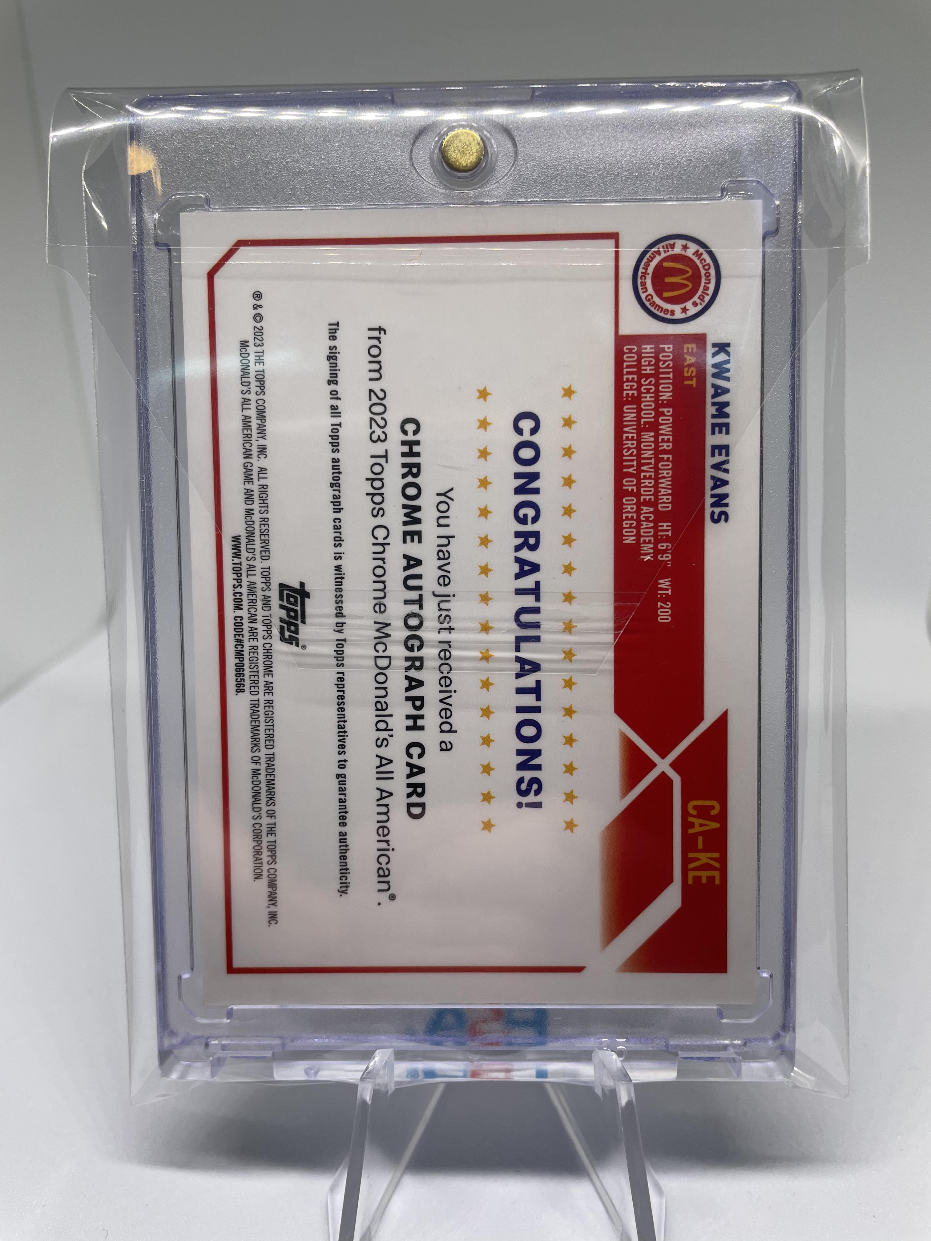 2023-24 Topps Mcdonald's Chrome Kwame KJ Evans Refractor Rookie Auto #CA-KE