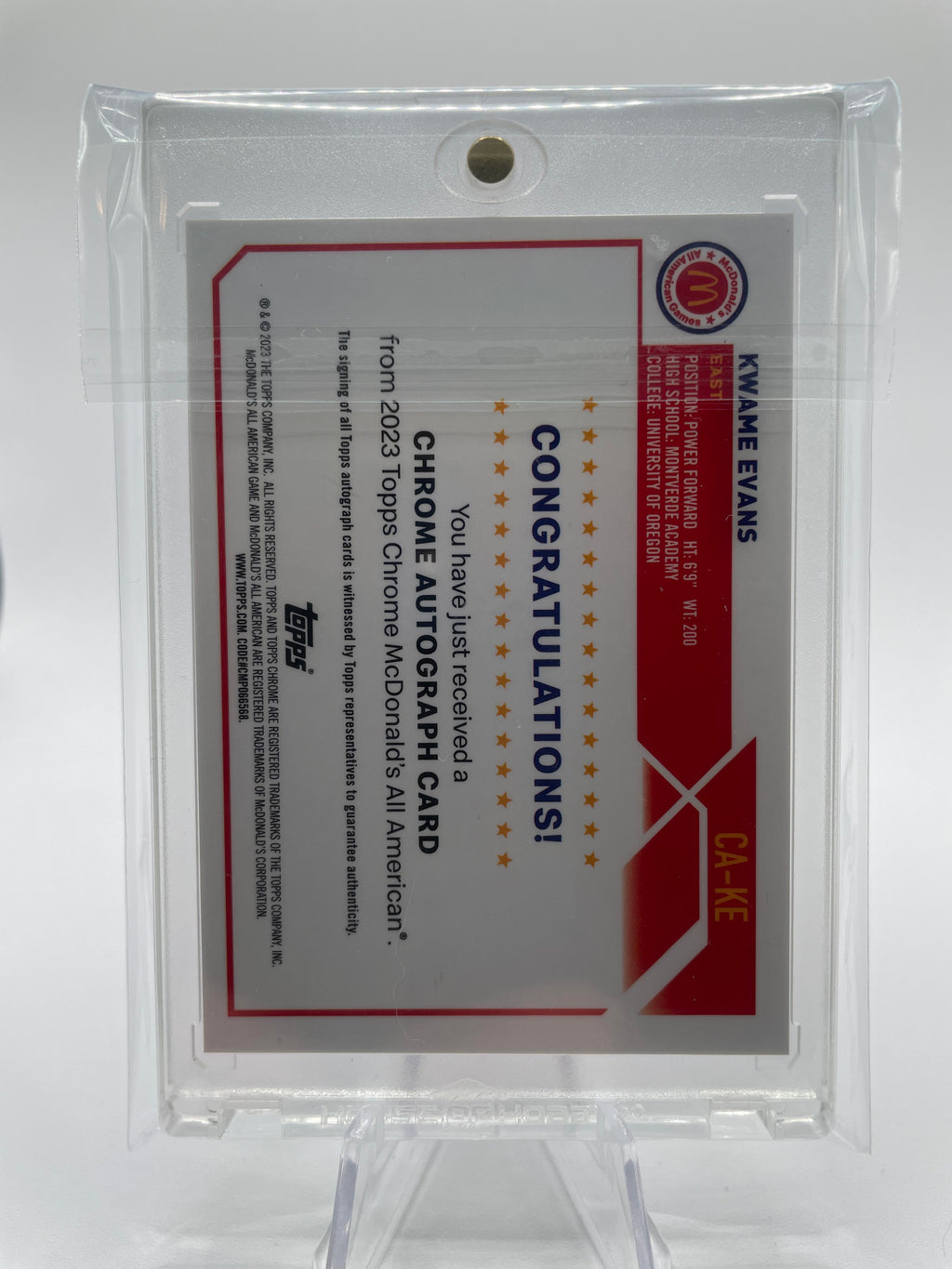 2023-24 Topps Mcdonald's Chrome Kwame KJ Evans Refractor Rookie Auto #CA-KE