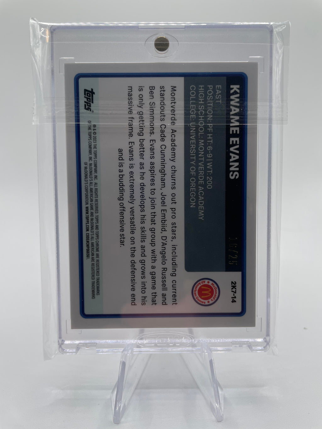 2023-24 Topps Mcdonald's Chrome Kwame KJ Evans Throwback Ball Refractor /25
