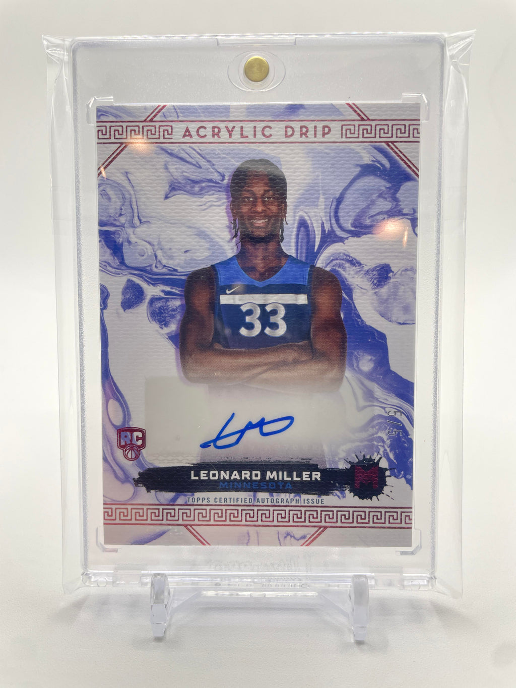 2023-24 Topps Motif Leonard Miller Acrylic RC Drip Pyrrol Scarlet Rookie Auto /5
