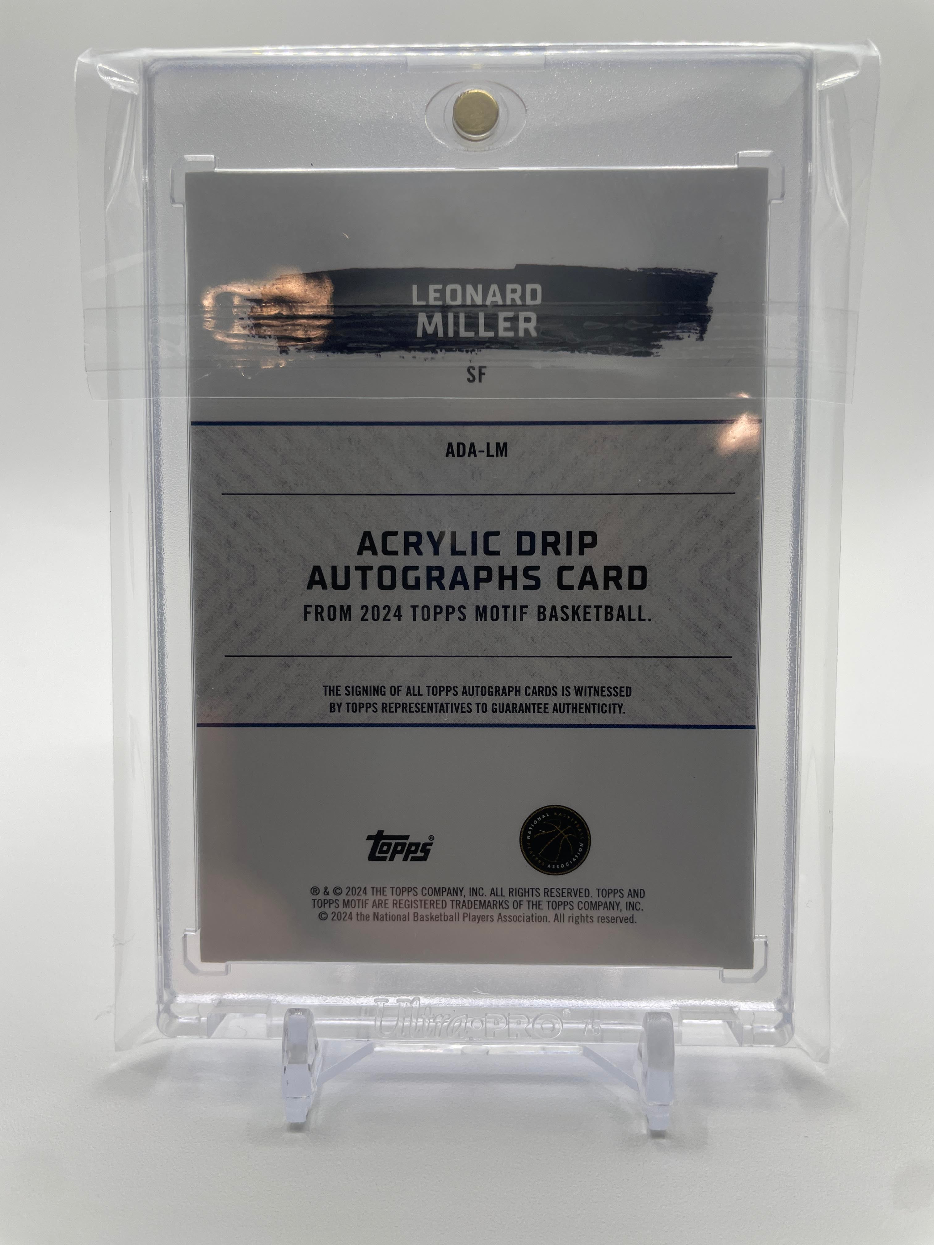 2023-24 Topps Motif Leonard Miller Acrylic RC Drip Pyrrol Scarlet Rookie Auto /5