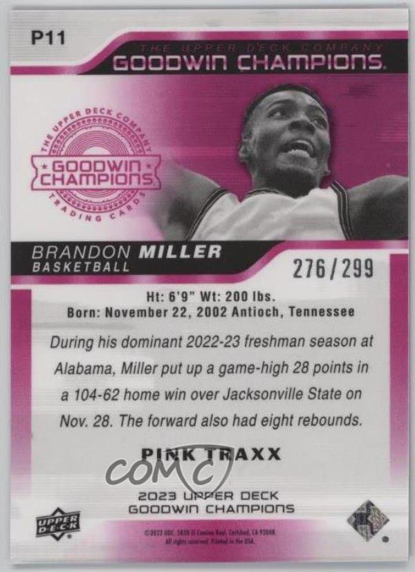 2023-24 Upper Deck Goodwin Champions Brandon Miller Pink Traxx Rookie SP /299