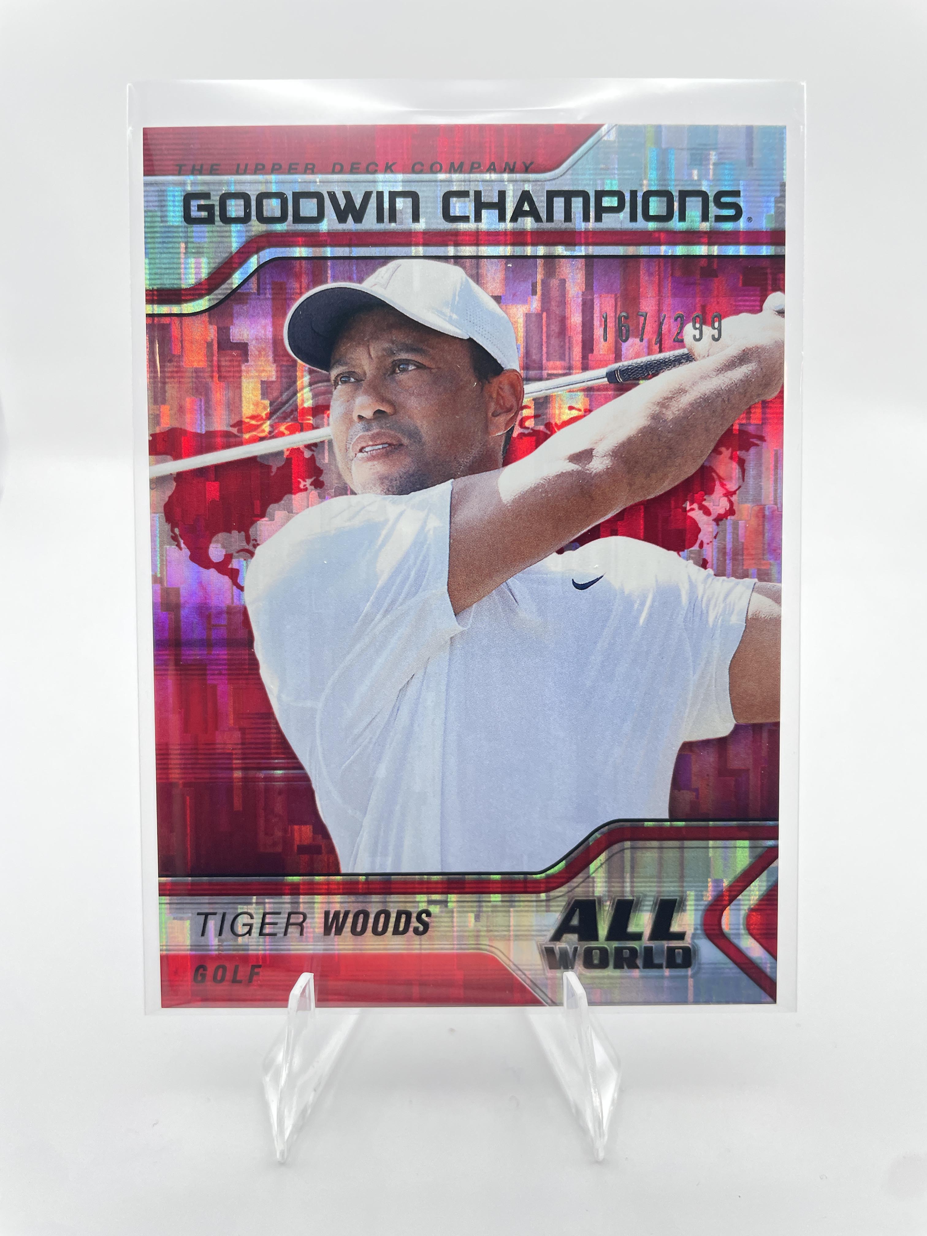2023-24 Upper Deck Goodwin Champions Tiger Woods All World Red Prizm /299
