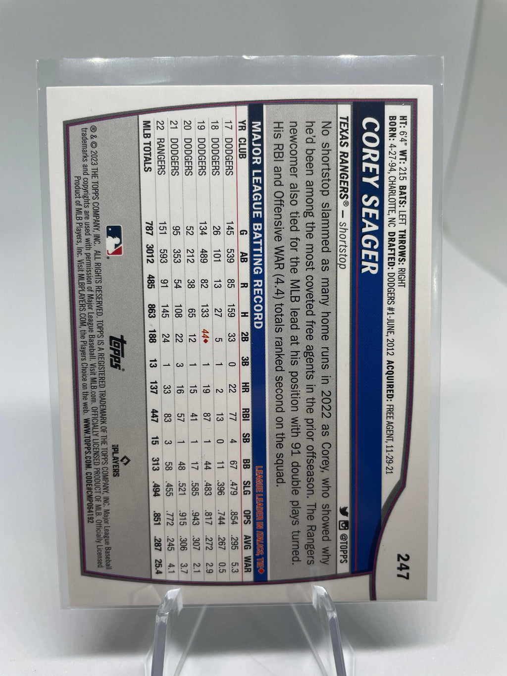 2023 Big League Jacob Degrom Black /25 + Corey Seager Refractor + Rangers Rookie