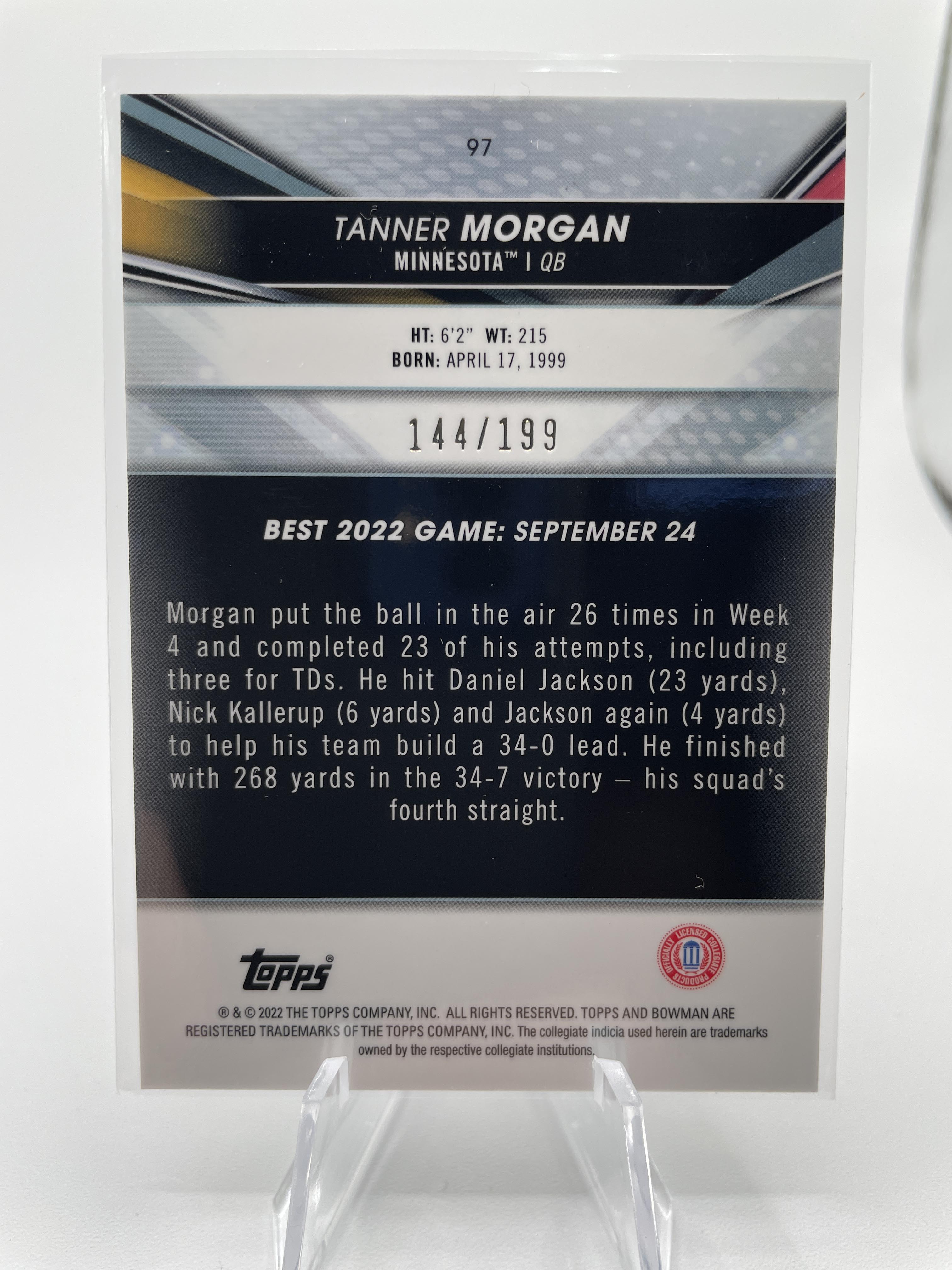 2023 Bowman University Best Tanner Morgan Aqua Refractor Rookie /199