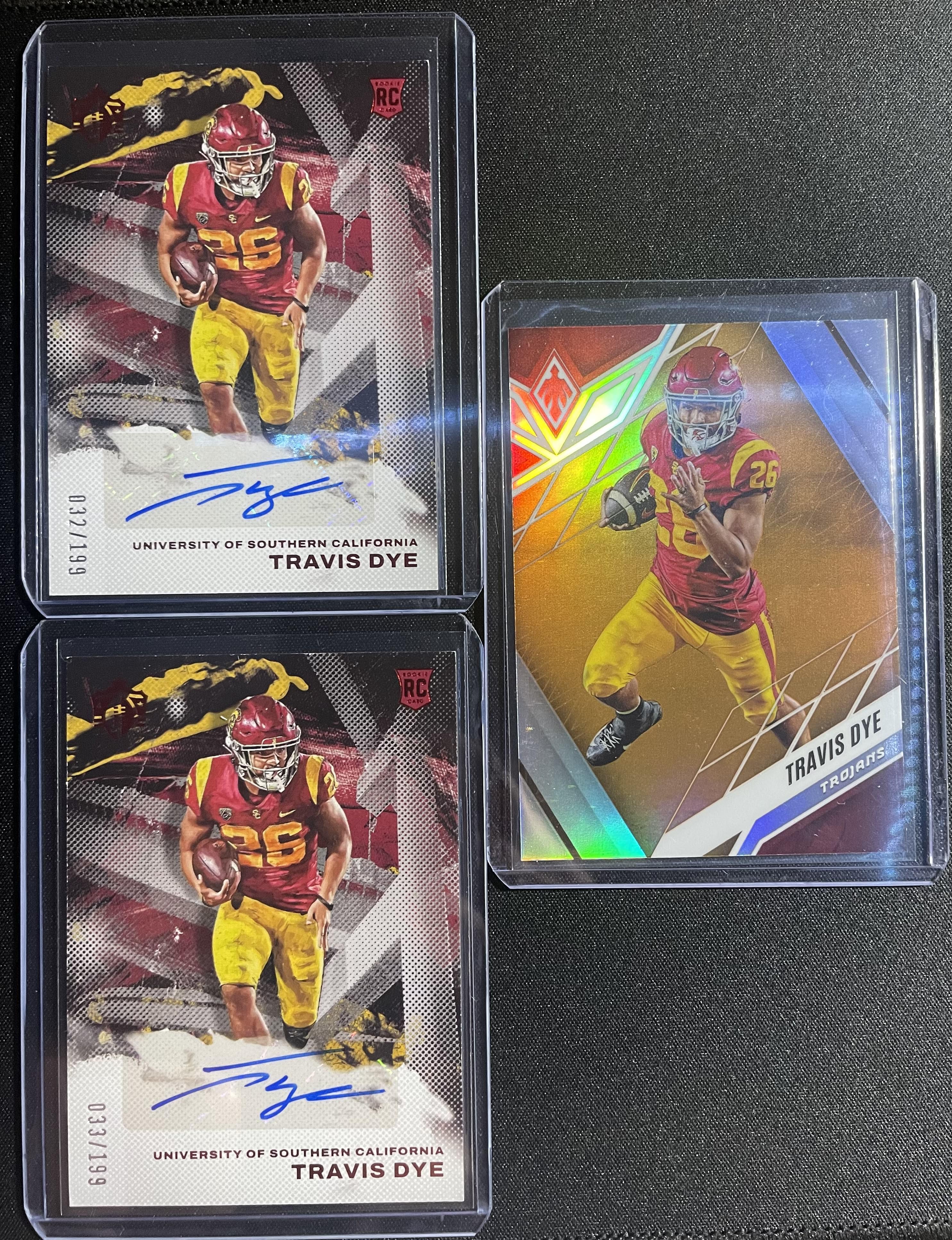 2023 Panini Gridiron Kings Travis Dye Rookie Auto /199 (x2) + Phoenix Base