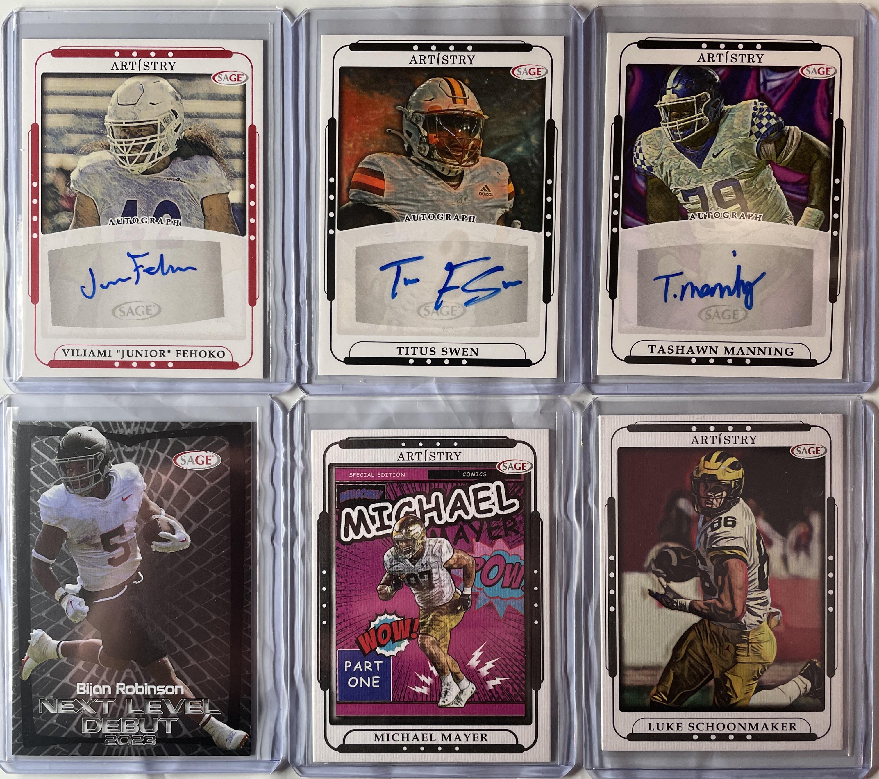 2023 Sage Artistry Vliami Fehoko Swen Manning Auto + Bijan Robinson SP Set (x6)