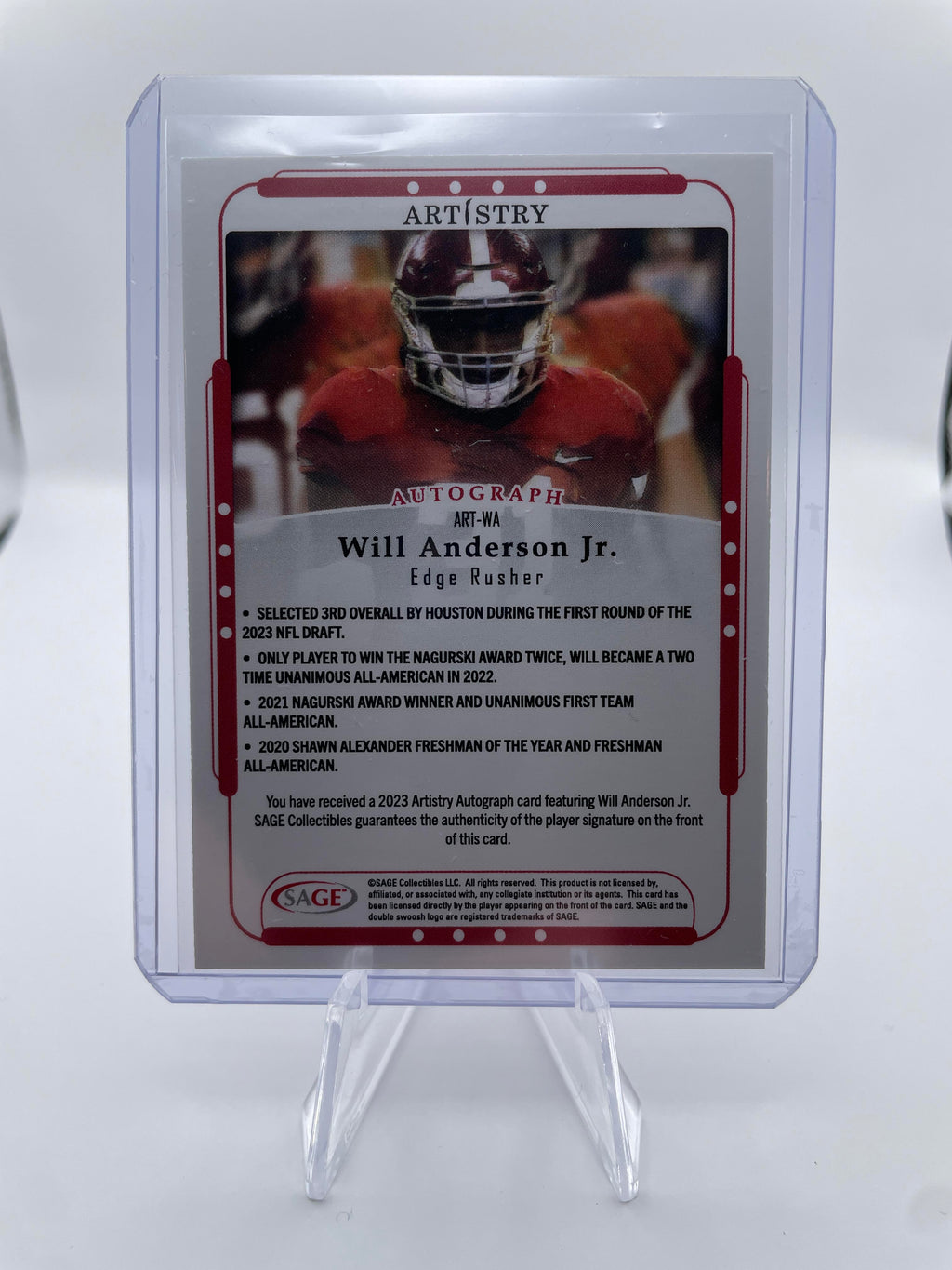 2023 Sage Artistry Will Anderson Jr. Red Border Rookie Auto #ART-WA
