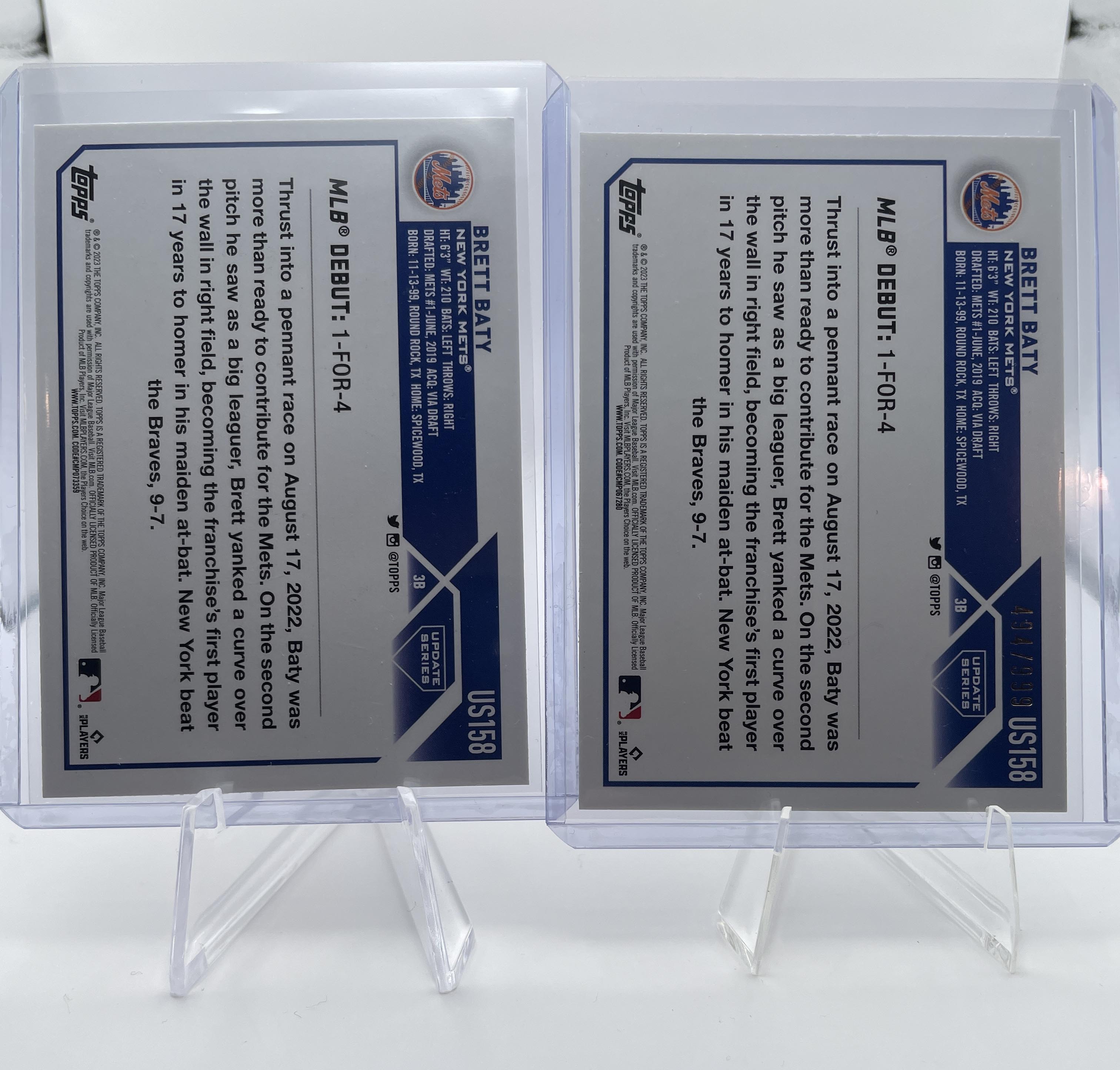 2023 Topps Update Series Brett Baty Blue Foil Rookie /999 + Halloween Foil SP