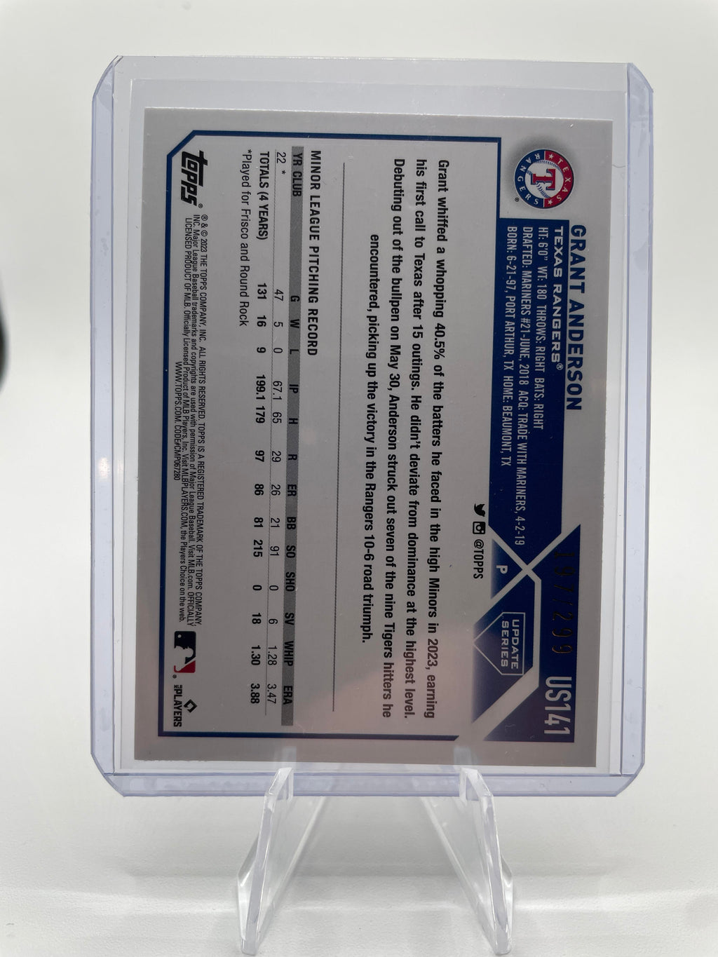 2023 Topps Update Series Grant Anderson Orange Foil Rookie /299 #US141