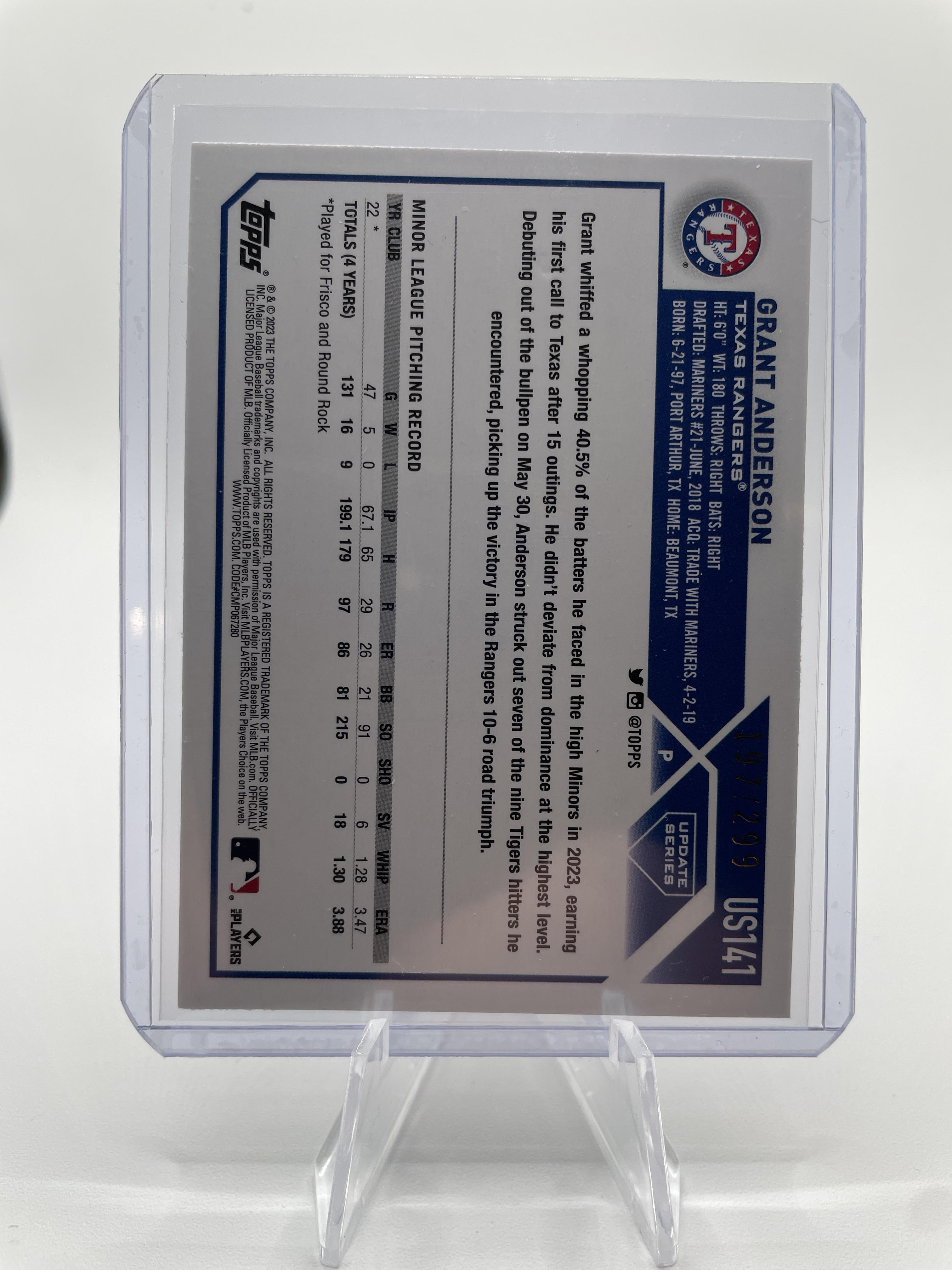 2023 Topps Update Series Grant Anderson Orange Foil Rookie /299 #US141