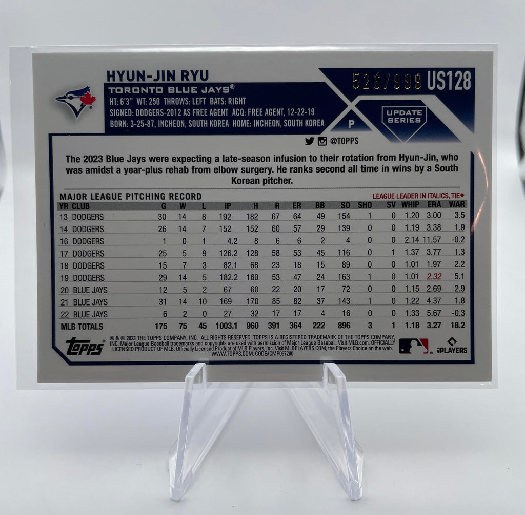2023 Topps Update Series Hyun-Jin Ryu Blue Foil /999 #US128