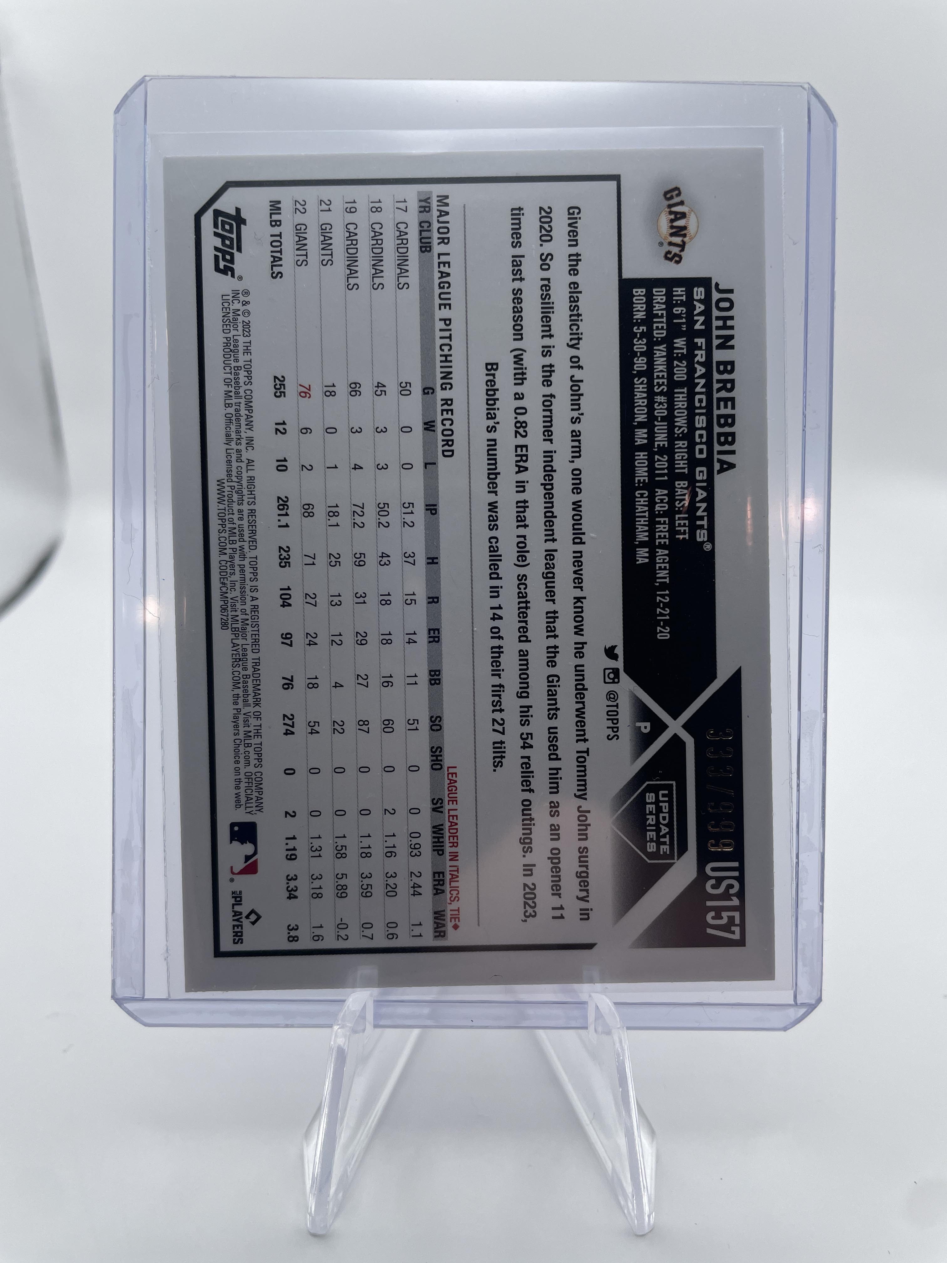 2023 Topps Update Series John Brebbia Blue Foil /999 #US157
