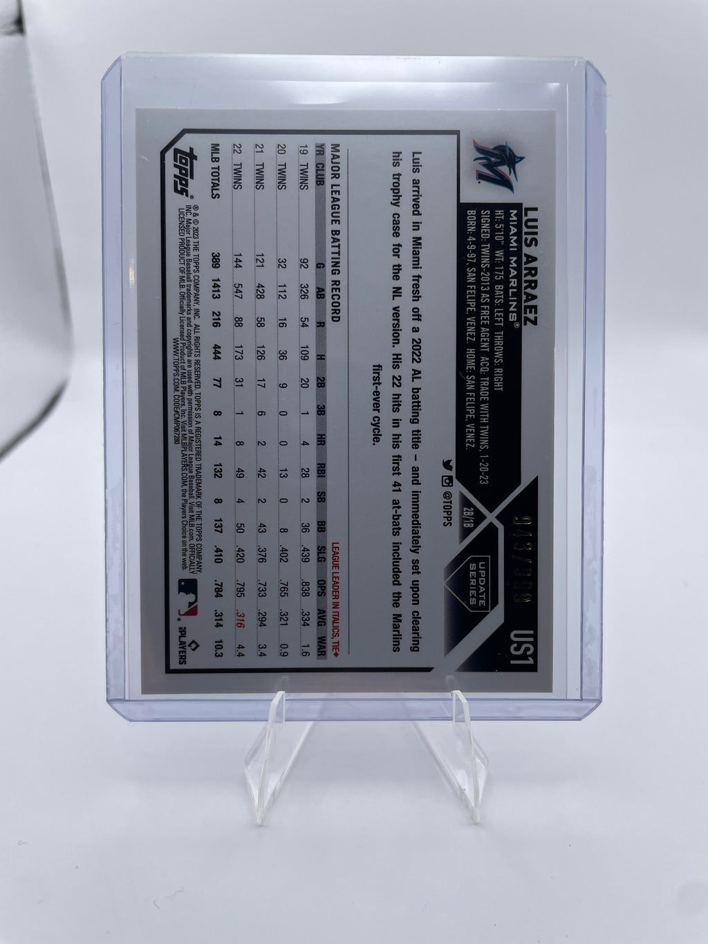 2023 Topps Update Series Luis Arraez Blue Foil /999 #US1