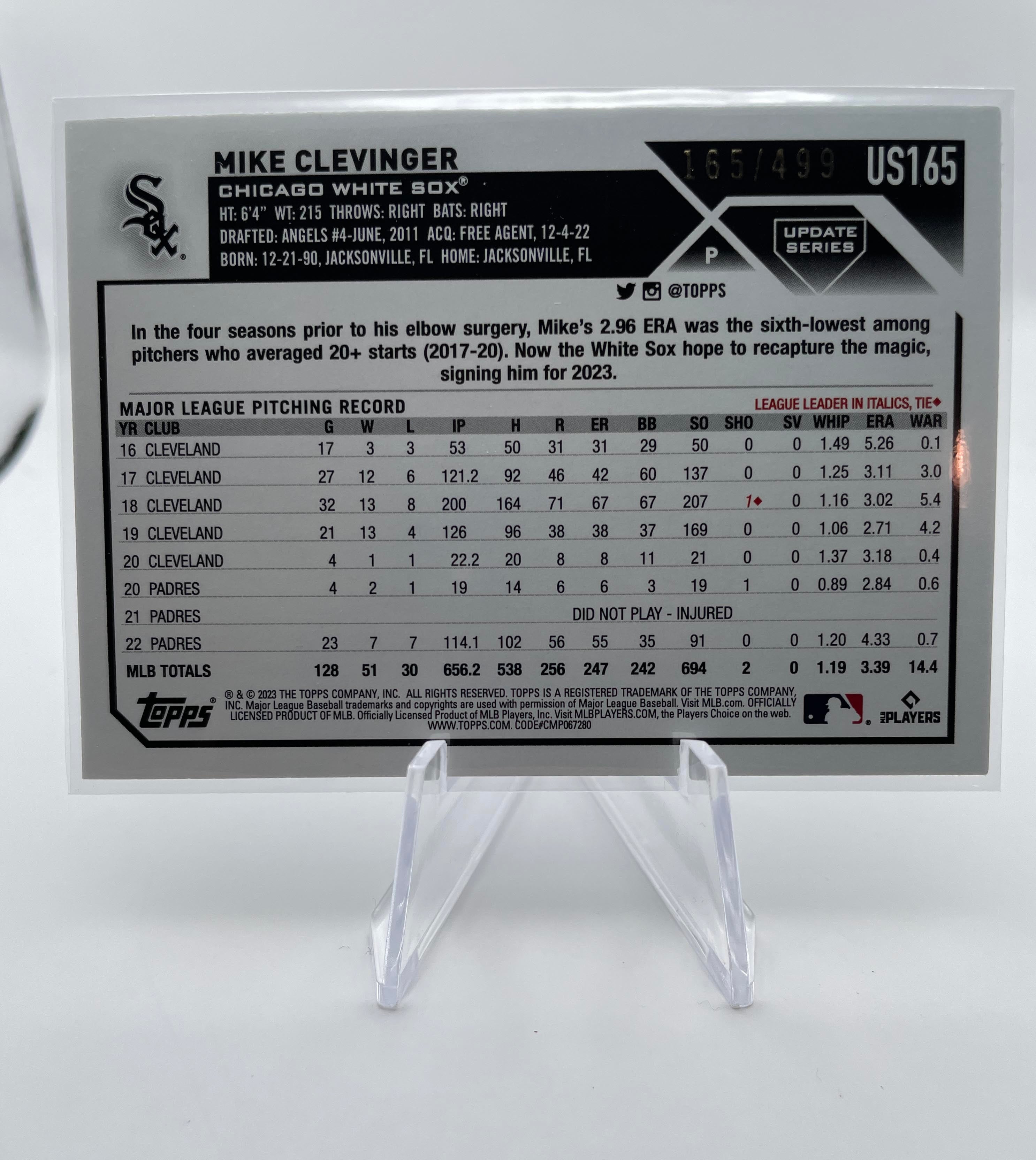 2023 Topps Update Series Mike Clevinger Green Foil /499 #US165