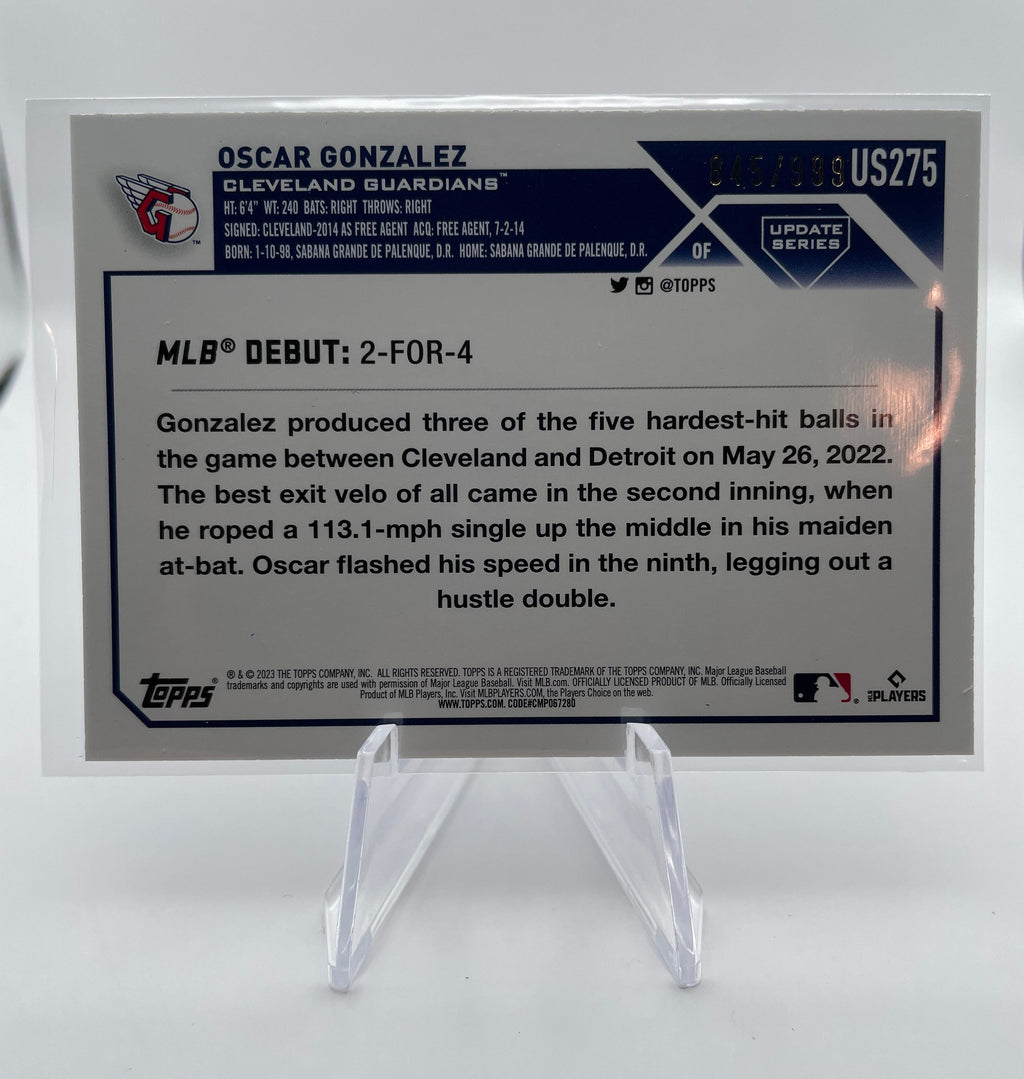 2023 Topps Update Series Oscar Gonzalez Rookie Debut Blue Foil /999 #US275